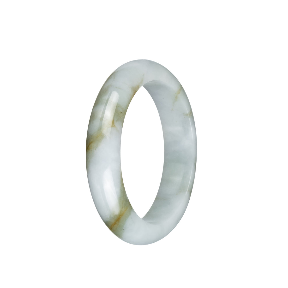 Genuine Natural White and Olive Green Traditional Jade Bangle Bracelet - 55mm Half Moon