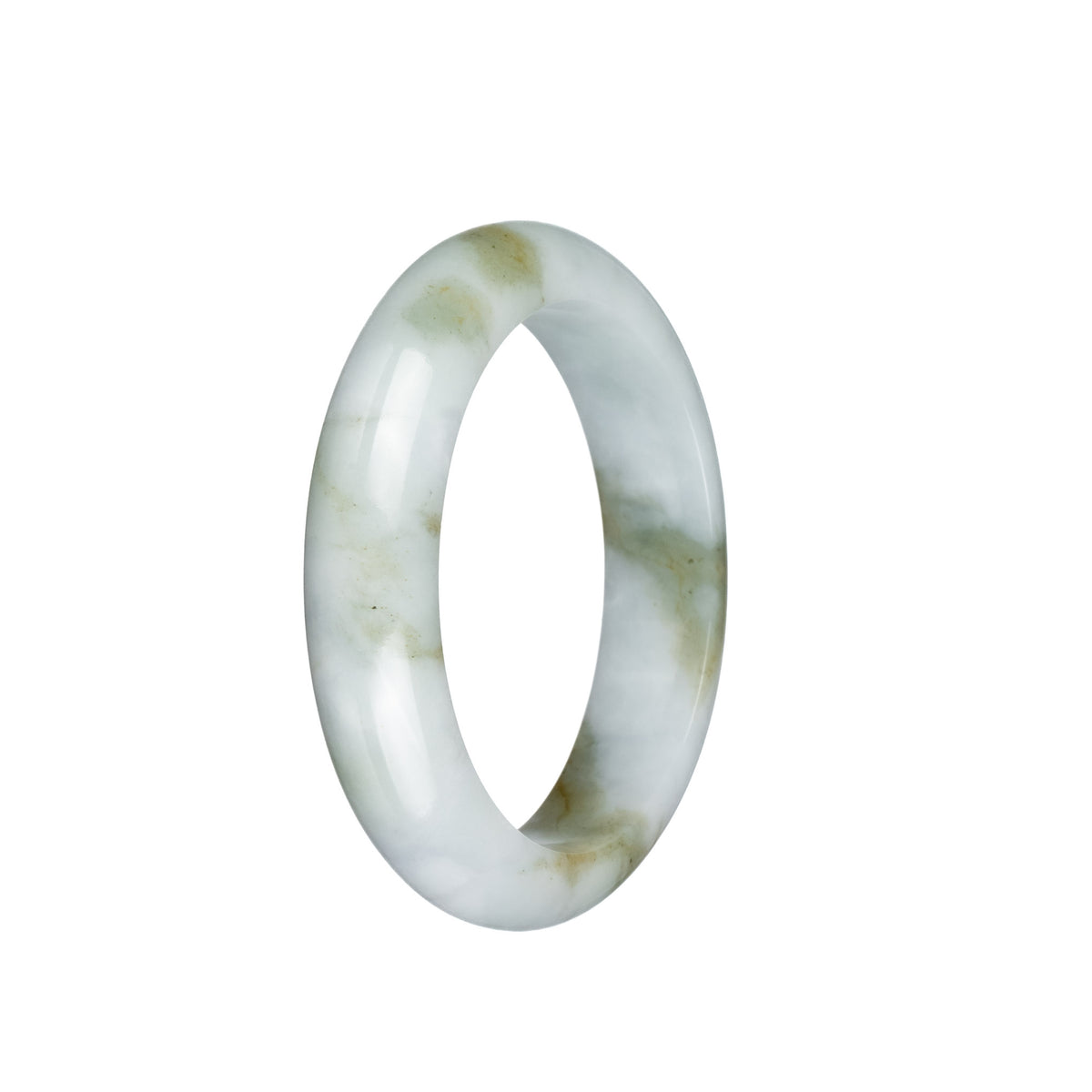 Genuine Natural White and Olive Green Traditional Jade Bangle Bracelet - 55mm Half Moon