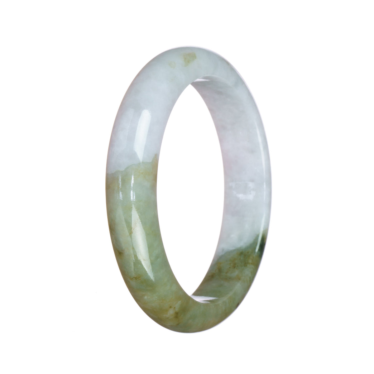 Genuine Grade A White and Olive Green Traditional Jade Bangle - 54mm Half Moon