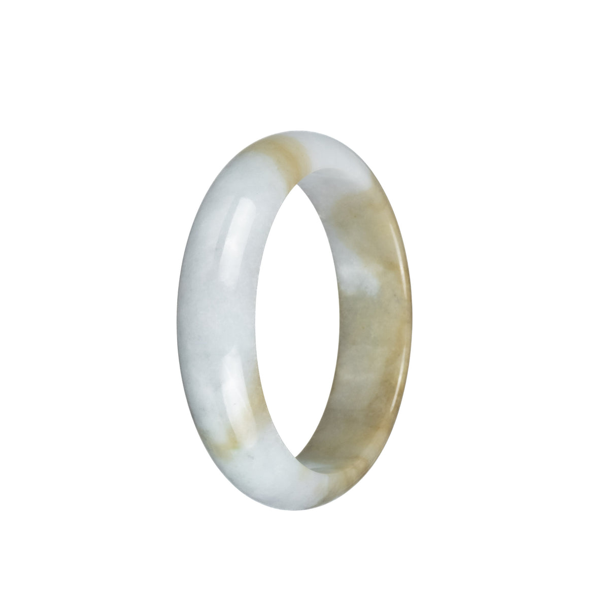 Authentic Grade A White and Brown Jadeite Jade Bangle - 54mm Half Moon