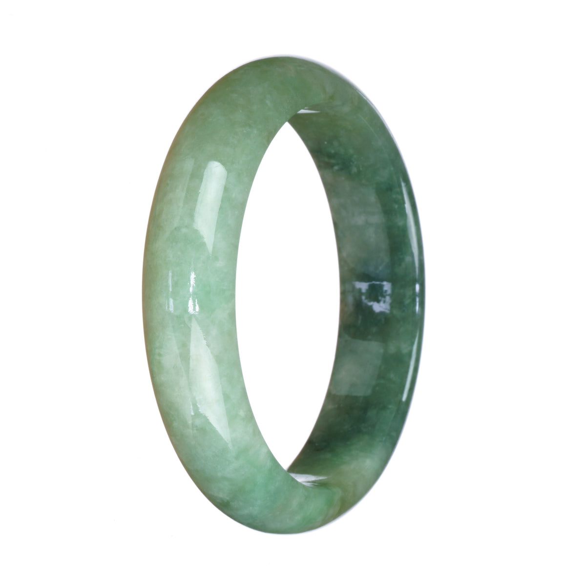 Genuine Grade A Green Pattern Traditional Jade Bracelet - 58mm Half Moon