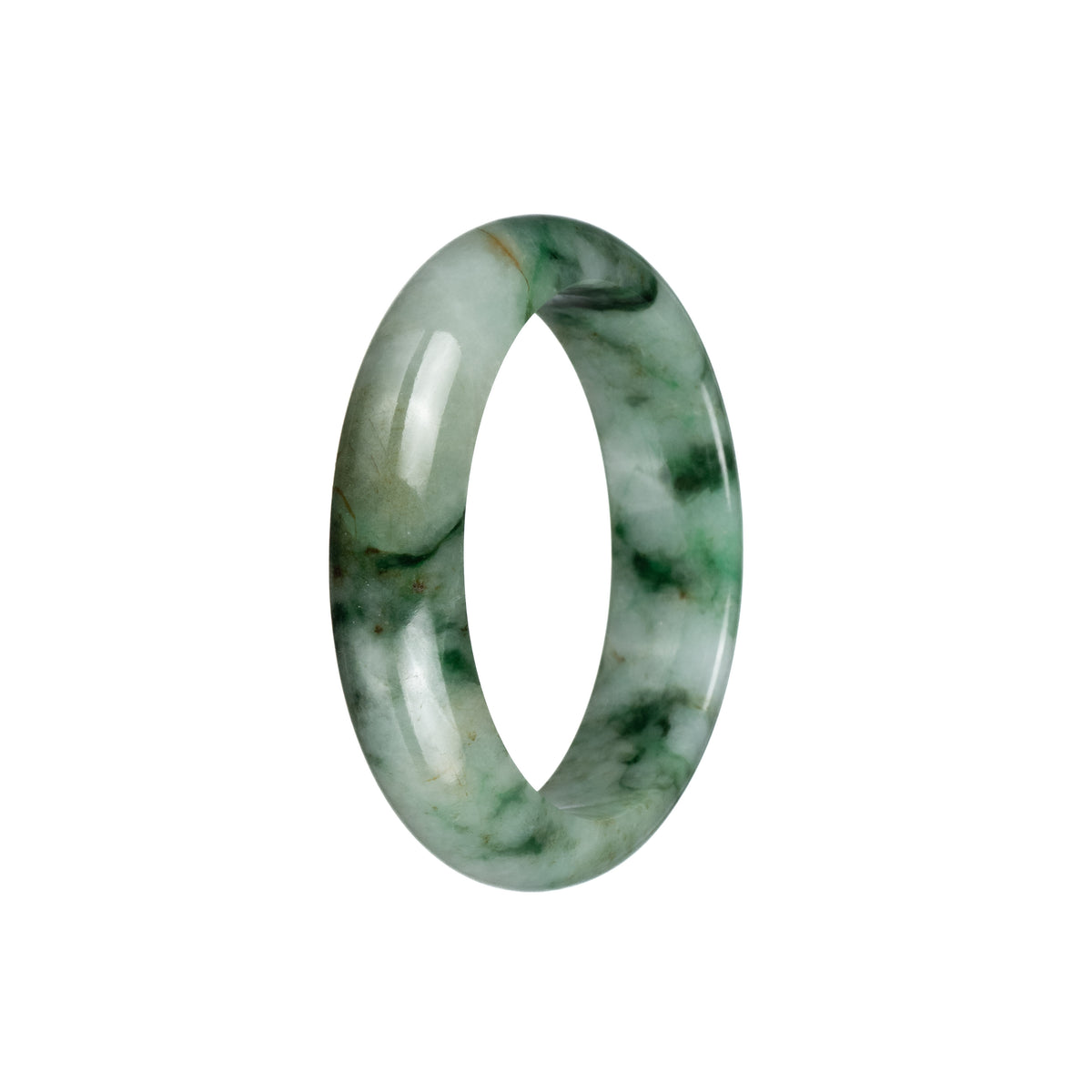 Genuine Grade A Green Pattern Burma Jade Bangle Bracelet - 53mm Half Moon