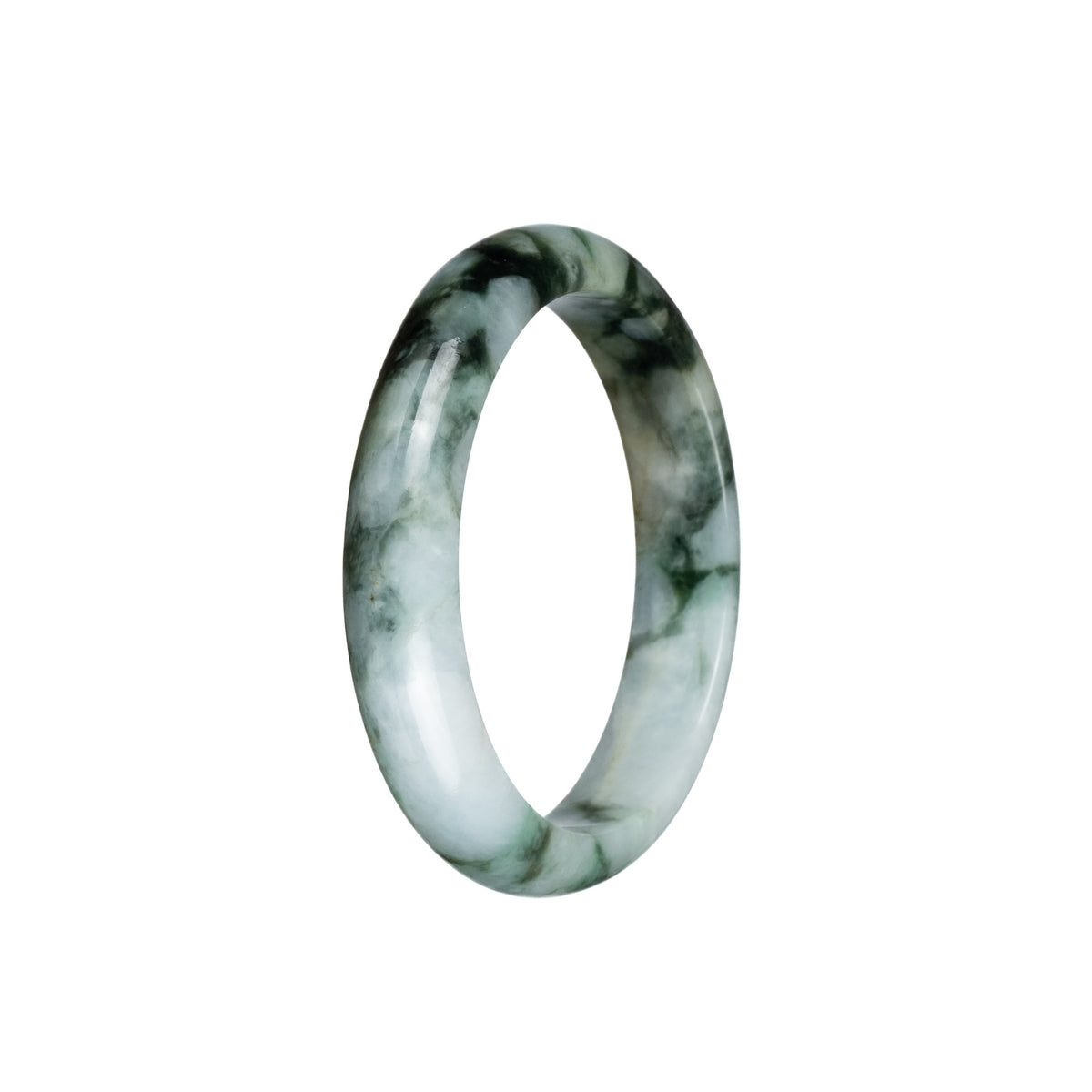 Certified Natural White and Green Pattern Jadeite Bangle Bracelet - 54mm Half Moon