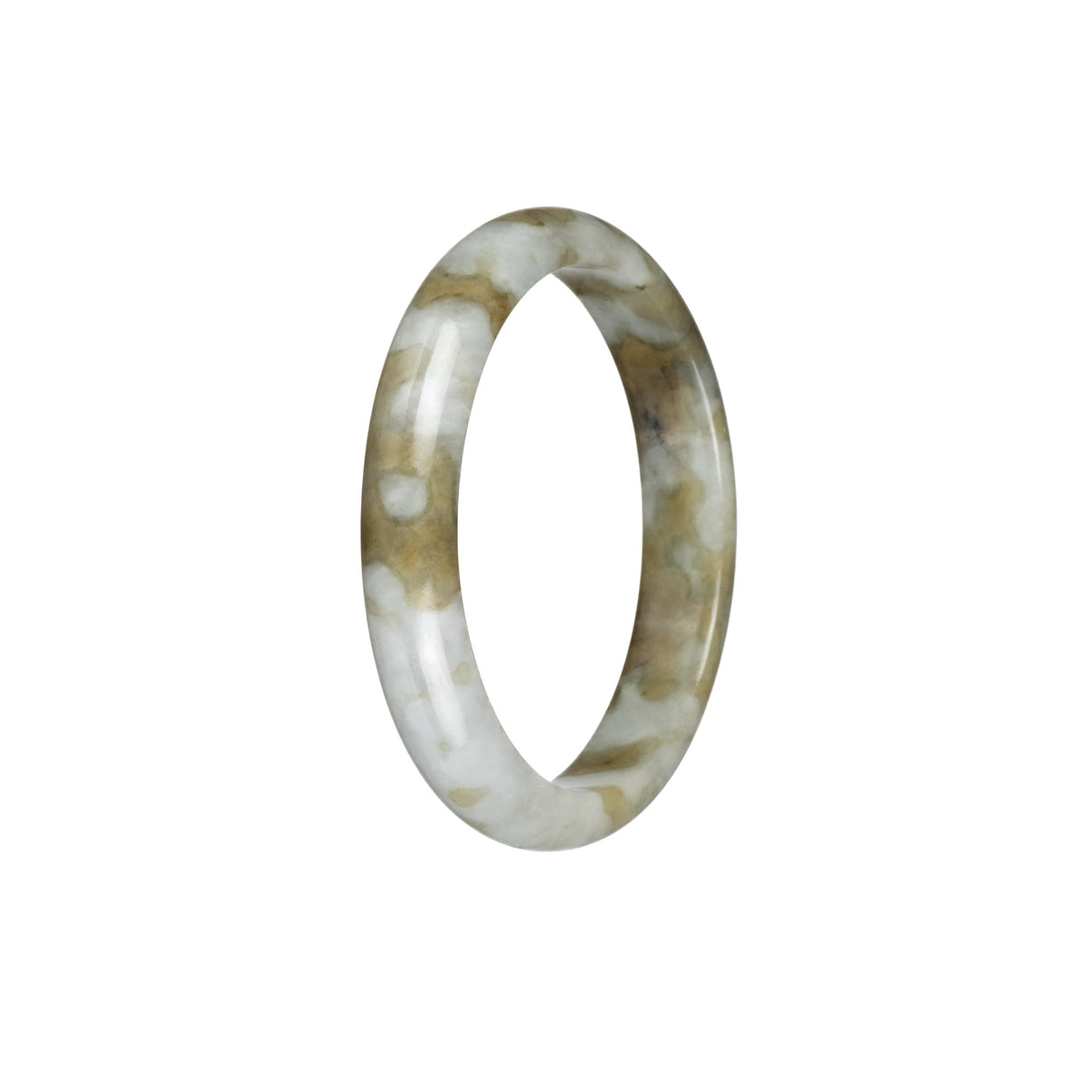 Genuine Untreated White and Brown Pattern Burmese Jade Bangle - 54mm Half Moon