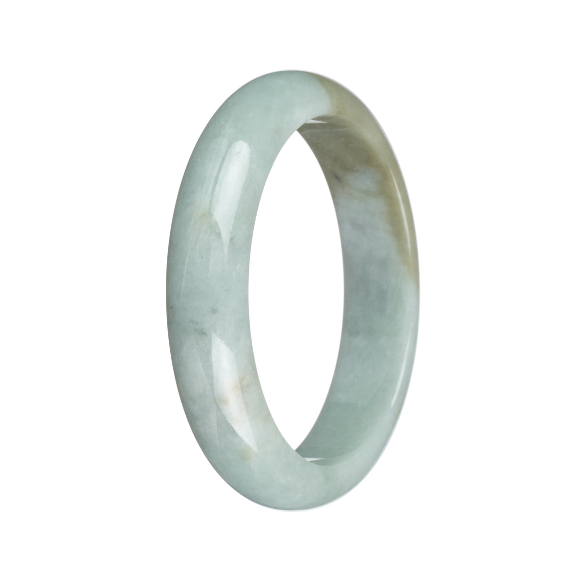 Genuine Grade A Green with Olive Green Patches Jadeite Jade Bangle Bracelet - 57mm Half Moon