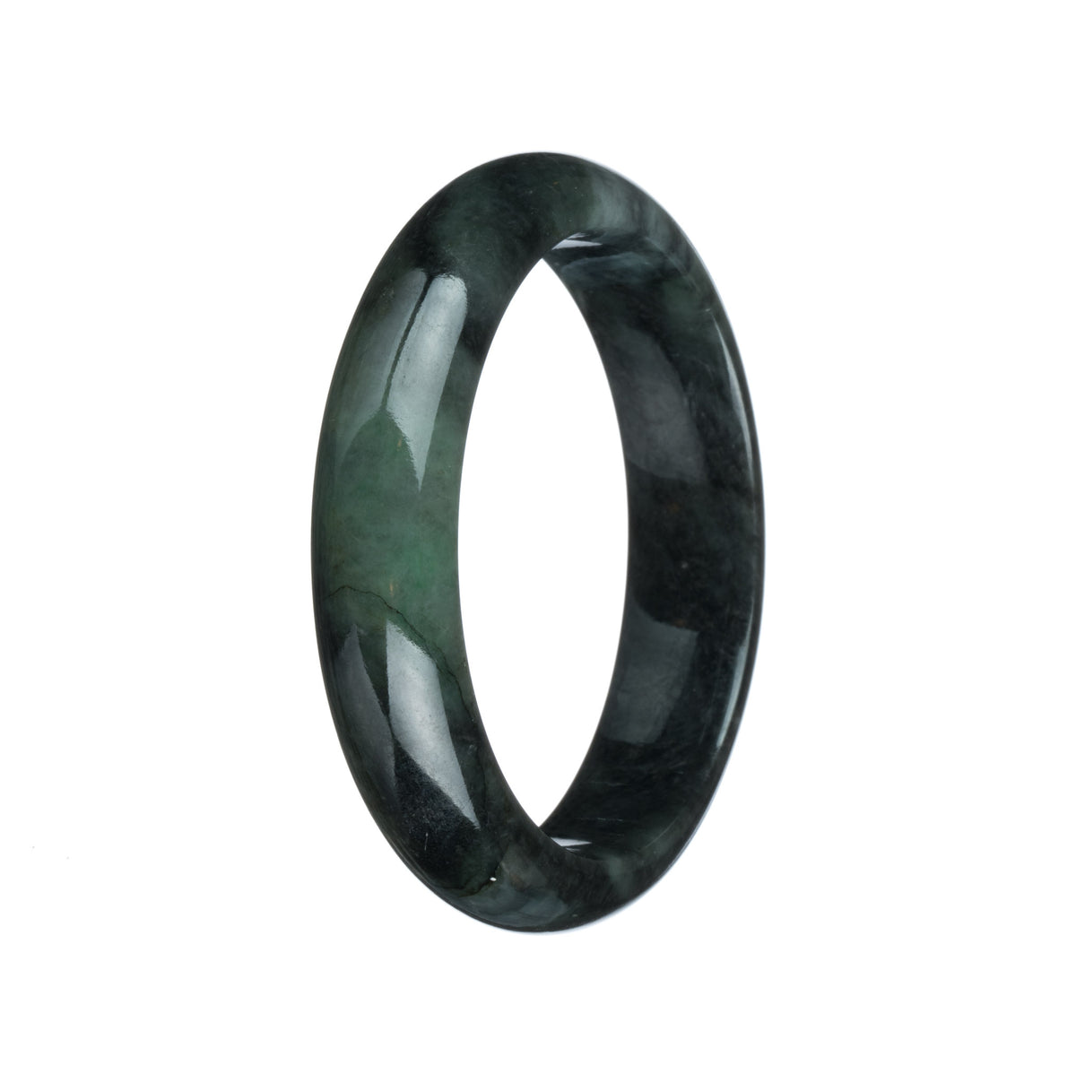 Genuine Type A Dark Green Jadeite Bangle - 55mm Half Moon