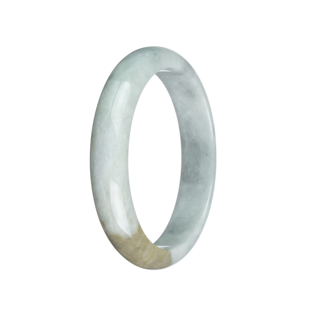 Genuine Type A Pale Green and Brown with Grey Pattern Jade Bracelet - 56mm Half Moon