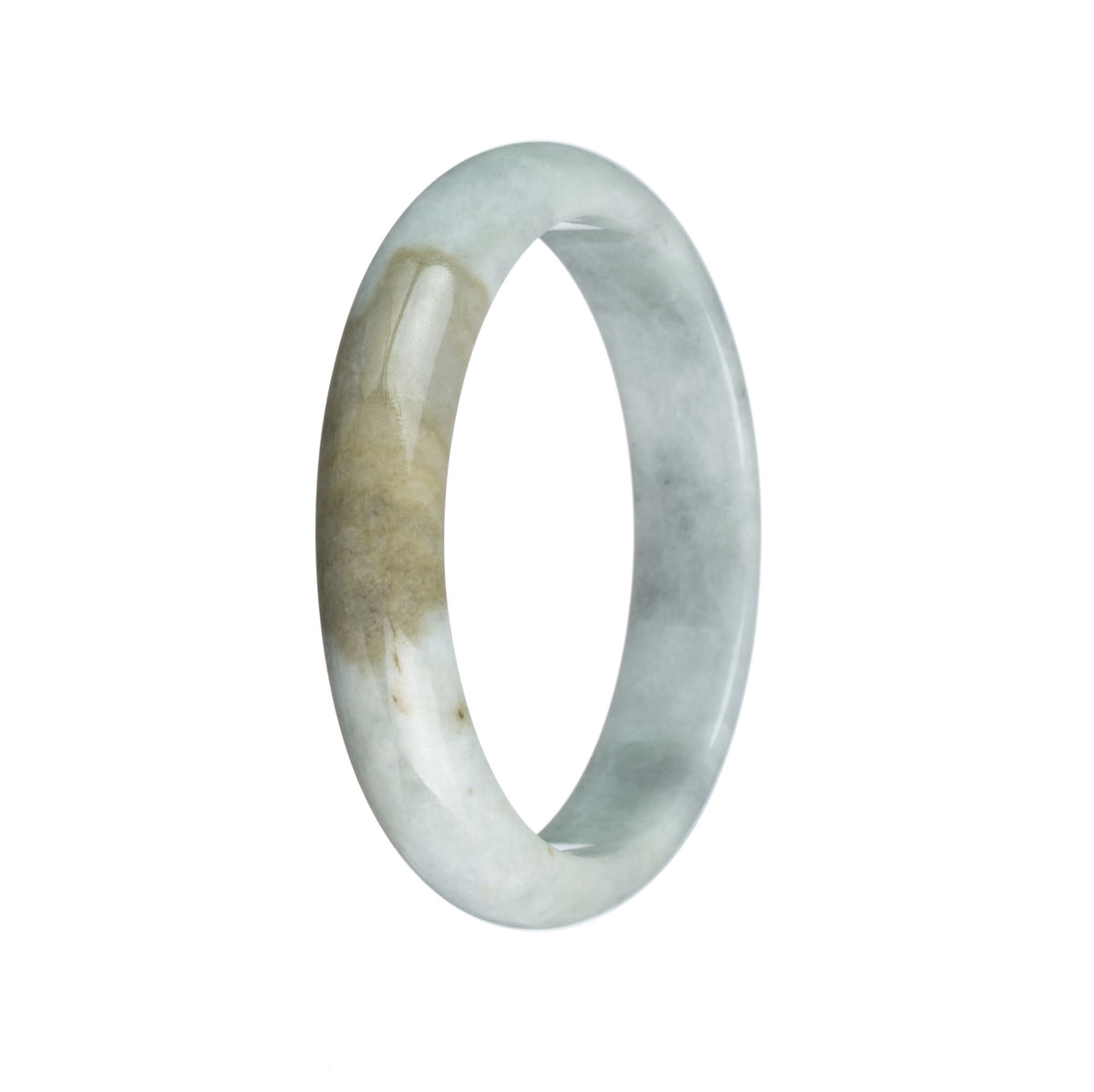 Genuine Type A Pale Green and Brown with Grey Pattern Jade Bracelet - 56mm Half Moon