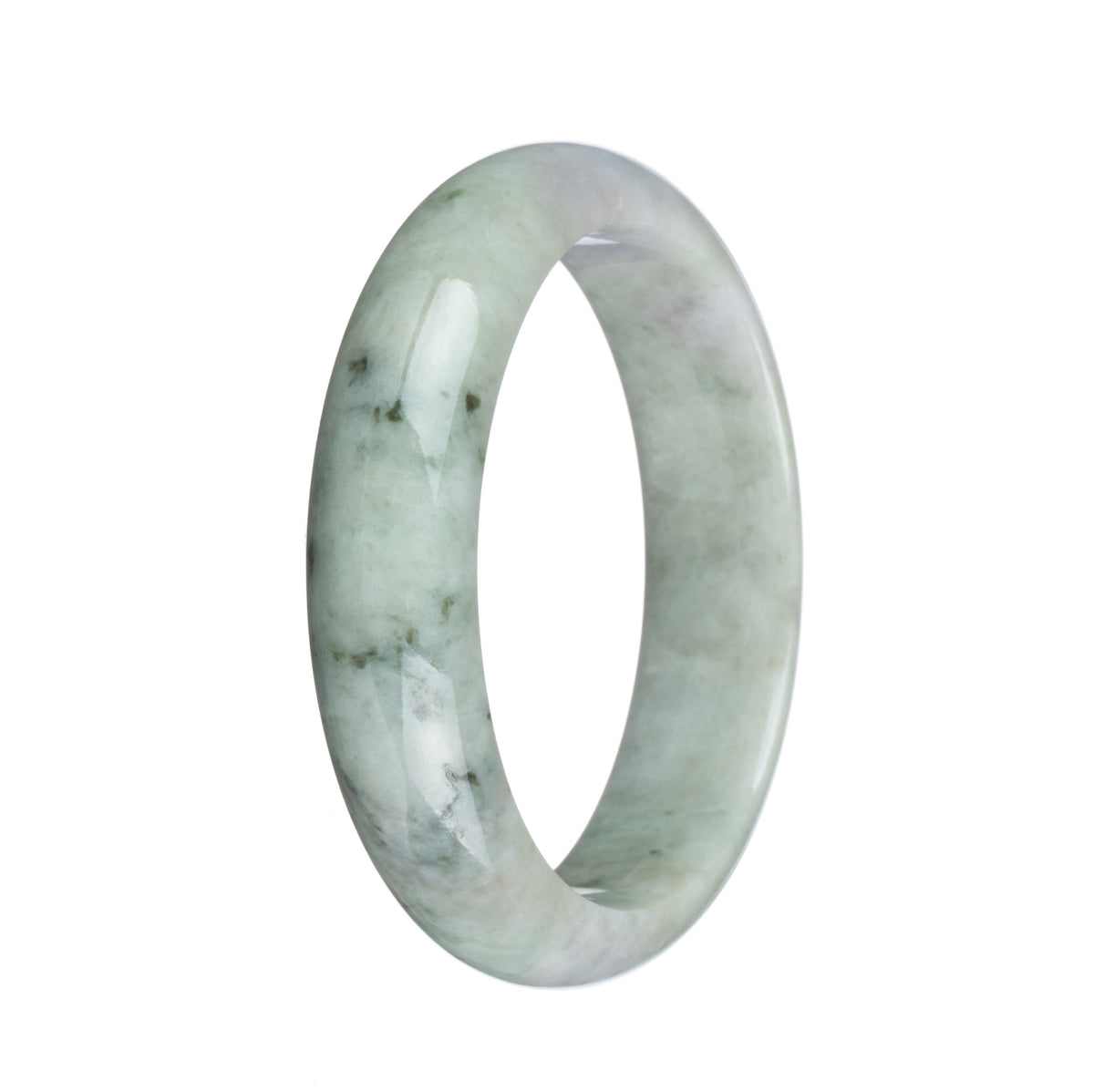 Genuine Grade A Pale Green and White with Dark Green Patterns Jadeite Jade Bangle - 59mm Half Moon