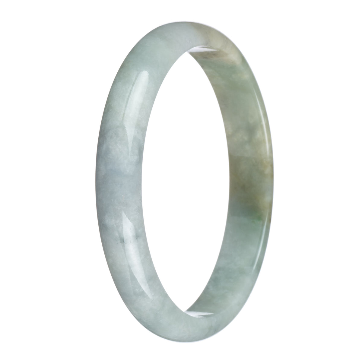 Genuine Natural Green with Yellow and Grey Patches Burmese Jade Bangle Bracelet - 77mm Half Moon