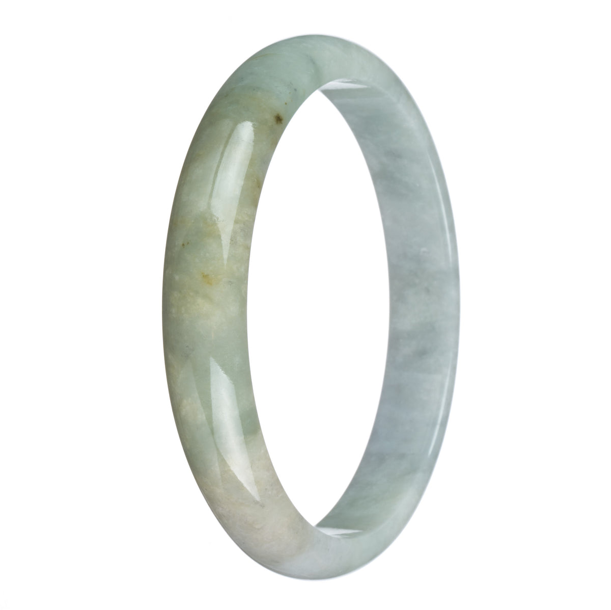 Genuine Natural Green with Yellow and Grey Patches Burmese Jade Bangle Bracelet - 77mm Half Moon