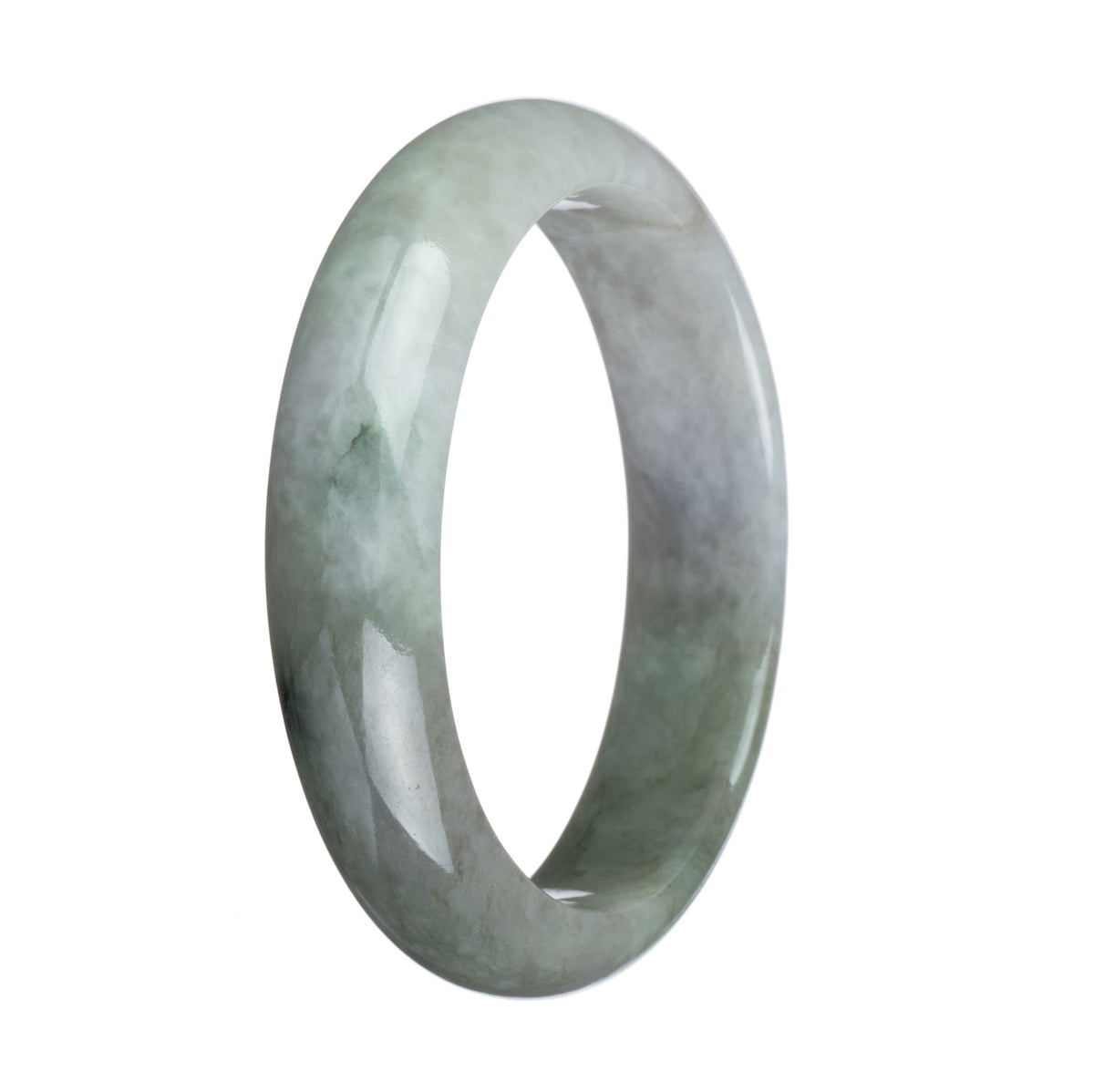 Certified Grade A Grey and Green Traditional Jade Bangle - 62mm Half Moon