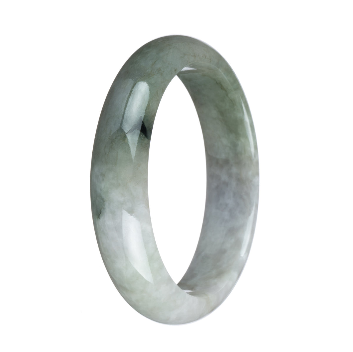 Certified Grade A Grey and Green Traditional Jade Bangle - 62mm Half Moon