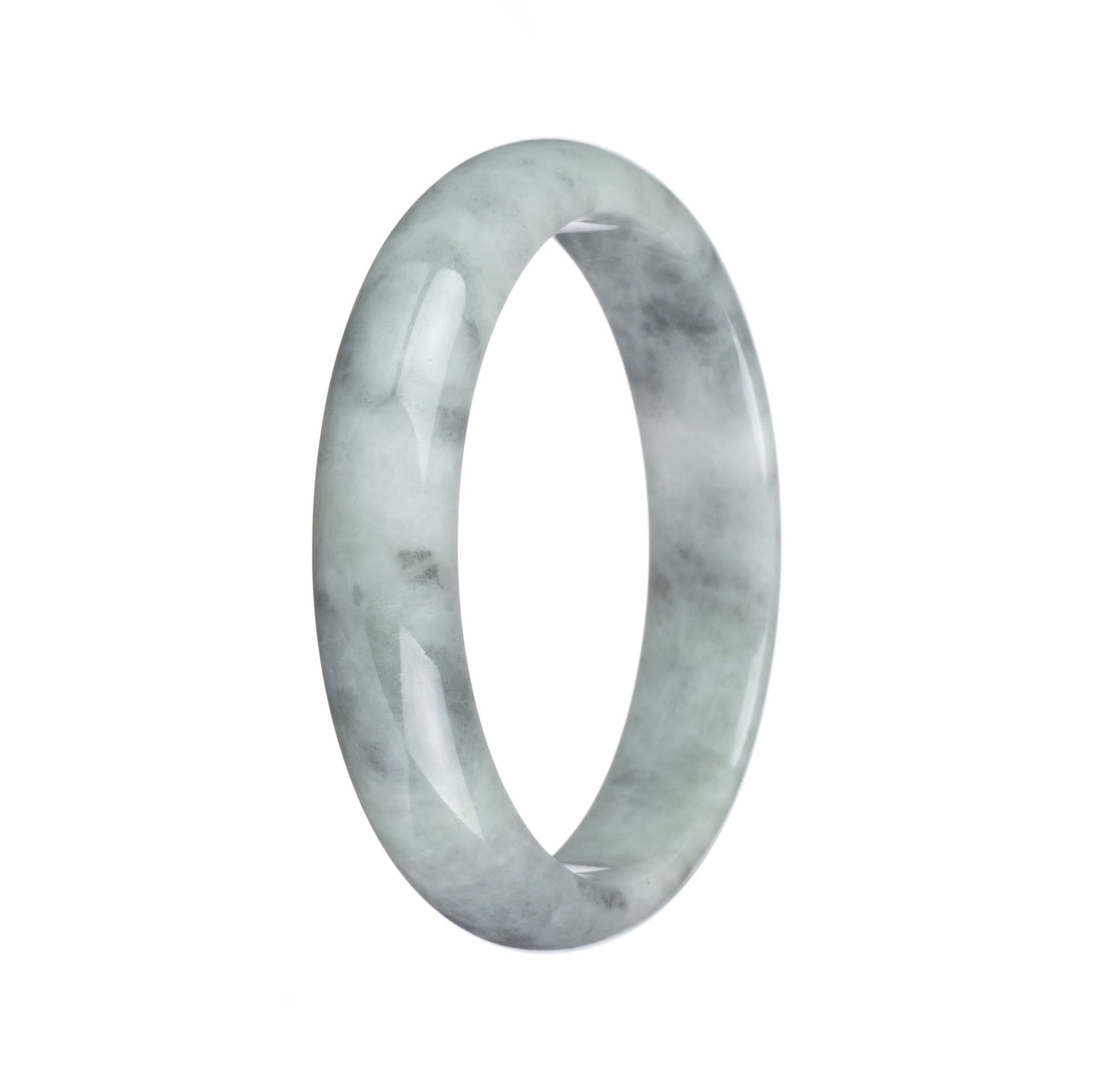 Certified Grade A Grey and White Jade Bracelet - 58mm Half Moon