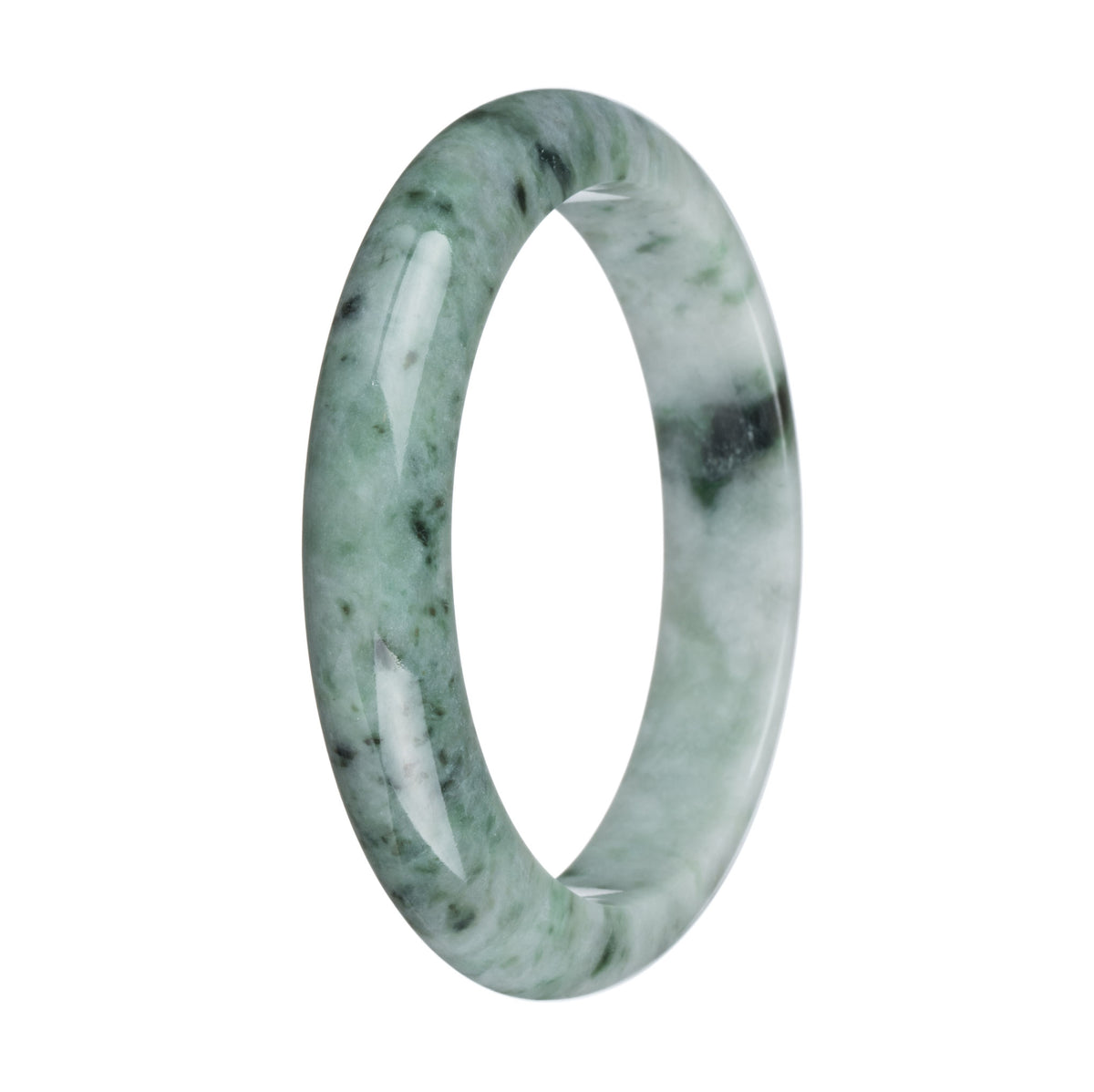 Authentic Natural Pale Green with Green Pattern Jade Bangle Bracelet - 63mm Half Moon