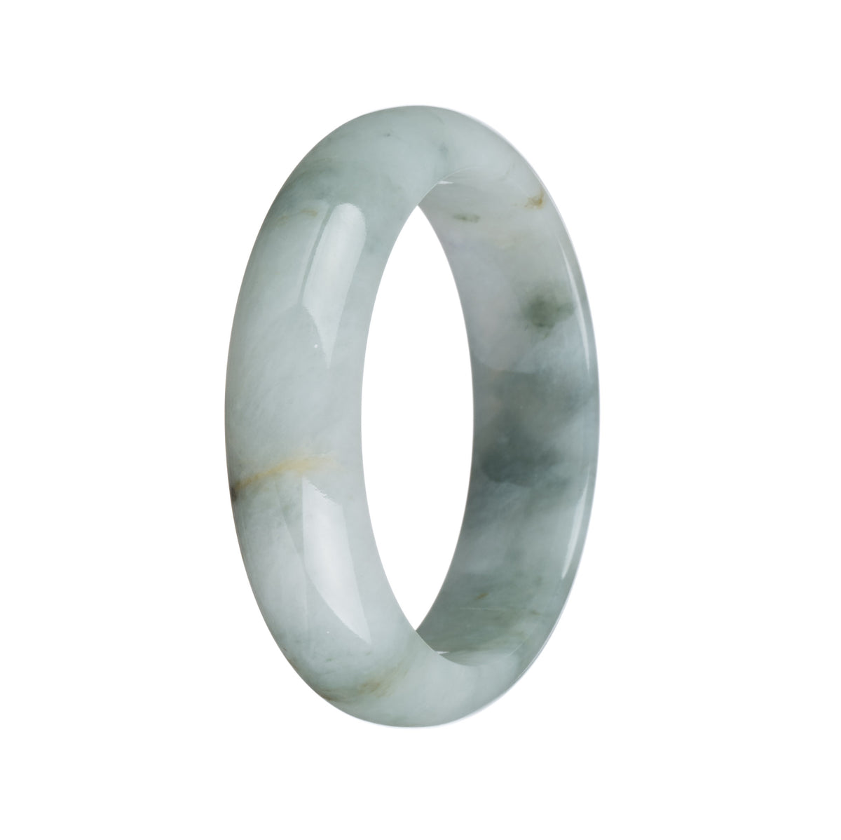 Certified Grade A White with Olive Green Pattern Jadeite Jade Bangle Bracelet - 55mm Half Moon