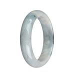 Authentic Grade A White with Dark Green Patterns and Red Spots Traditional Jade Bracelet - 57mm Half Moon