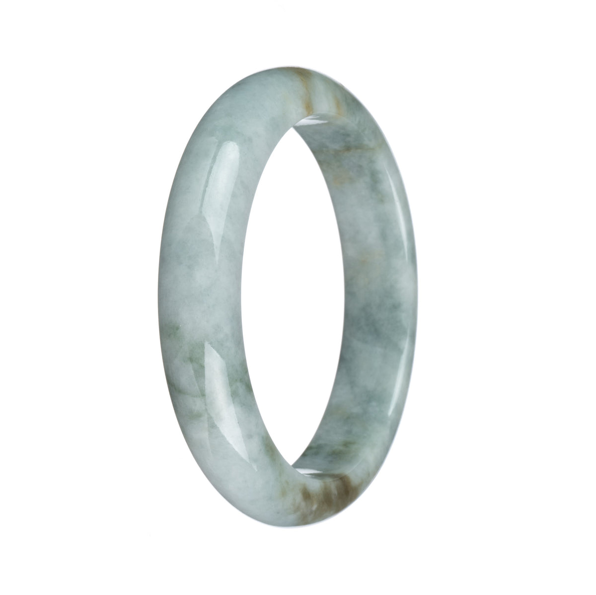 Genuine Natural Pale Green with Dark Green and Brown Patch Burma Jade Bangle Bracelet - 58mm Half Moon