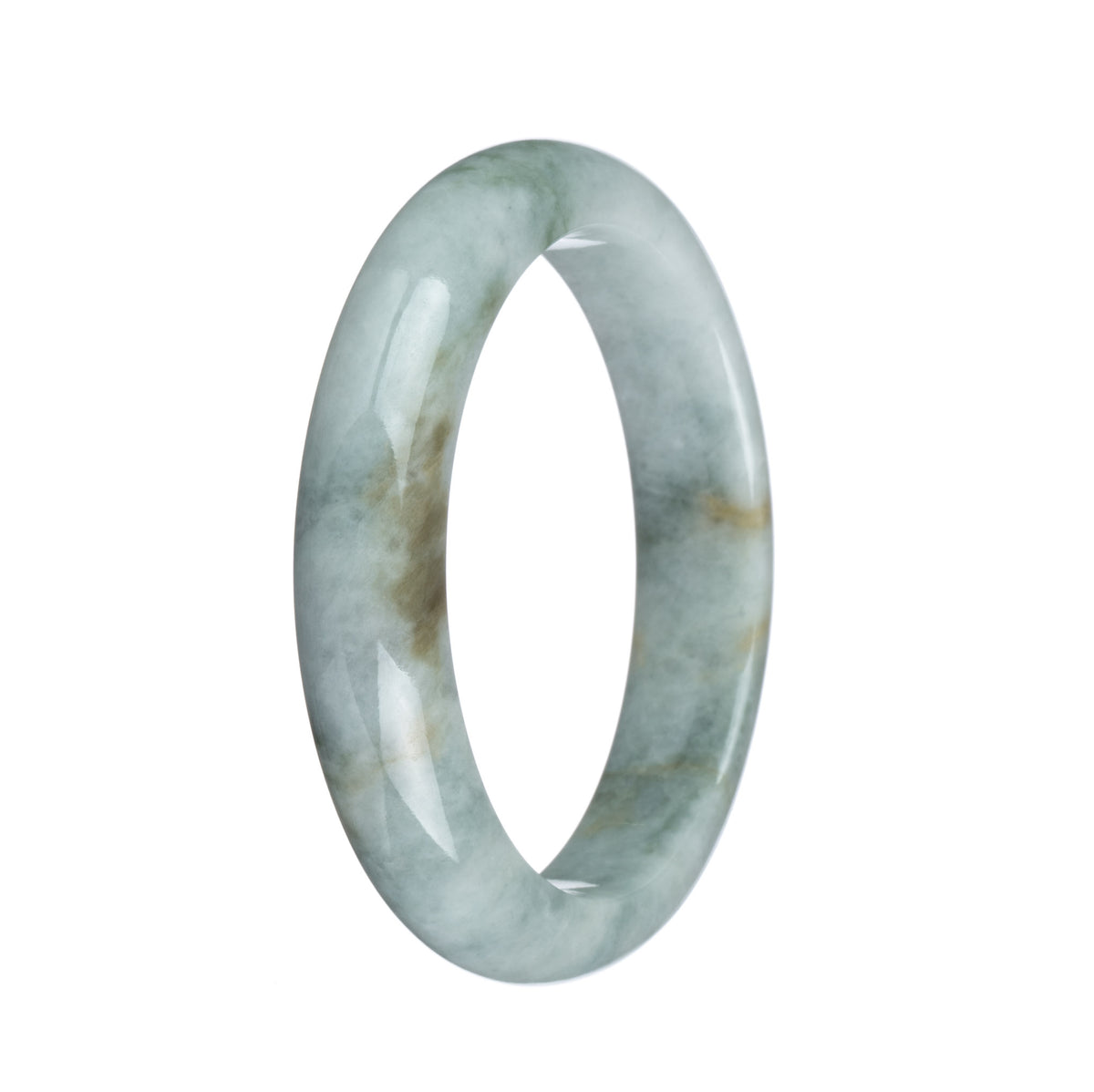 Genuine Natural Pale Green with Dark Green and Brown Patch Burma Jade Bangle Bracelet - 58mm Half Moon