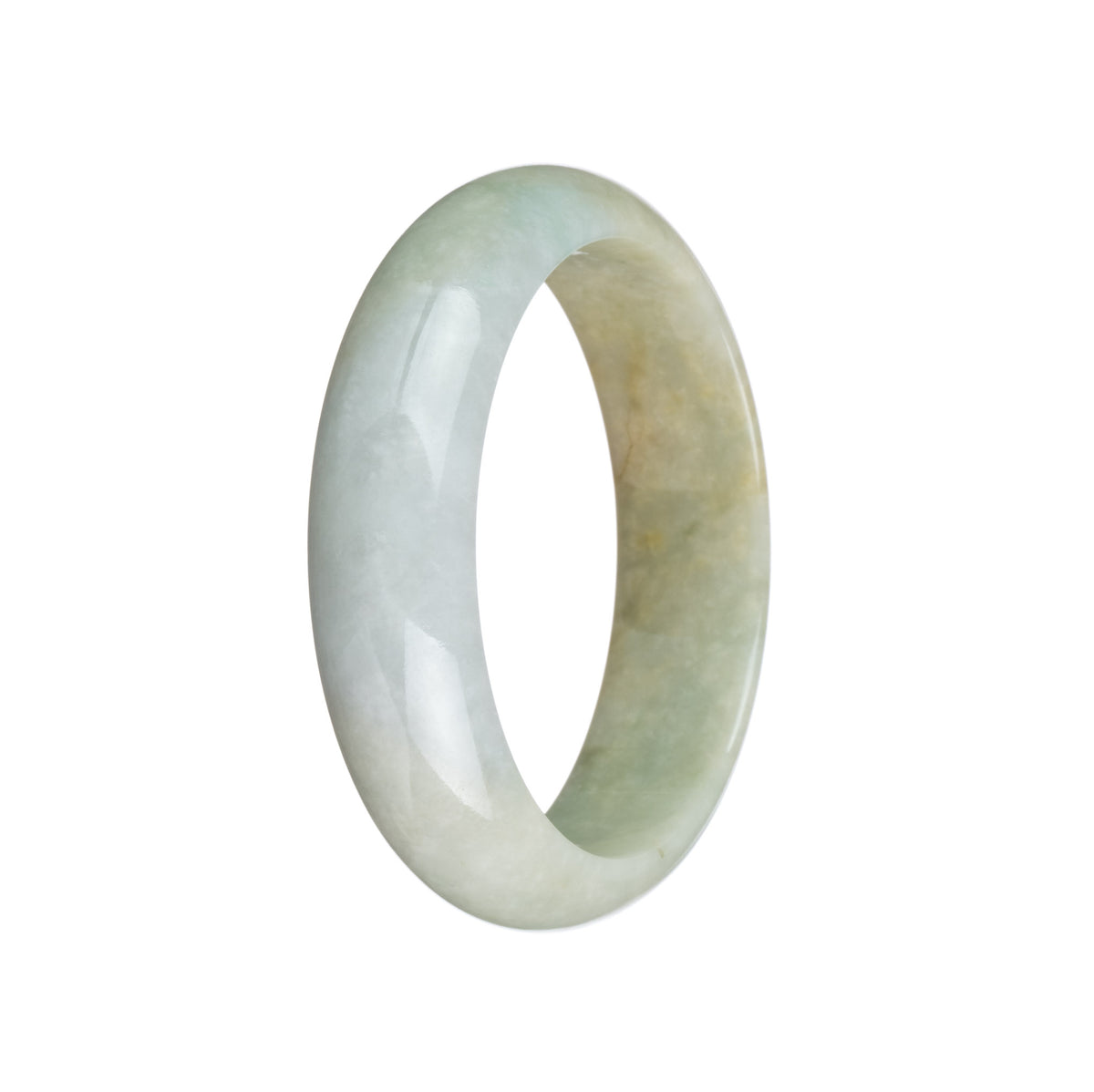 Genuine Grade A Brown, Pale Green and White Traditional Jade Bracelet - 53mm Half Moon