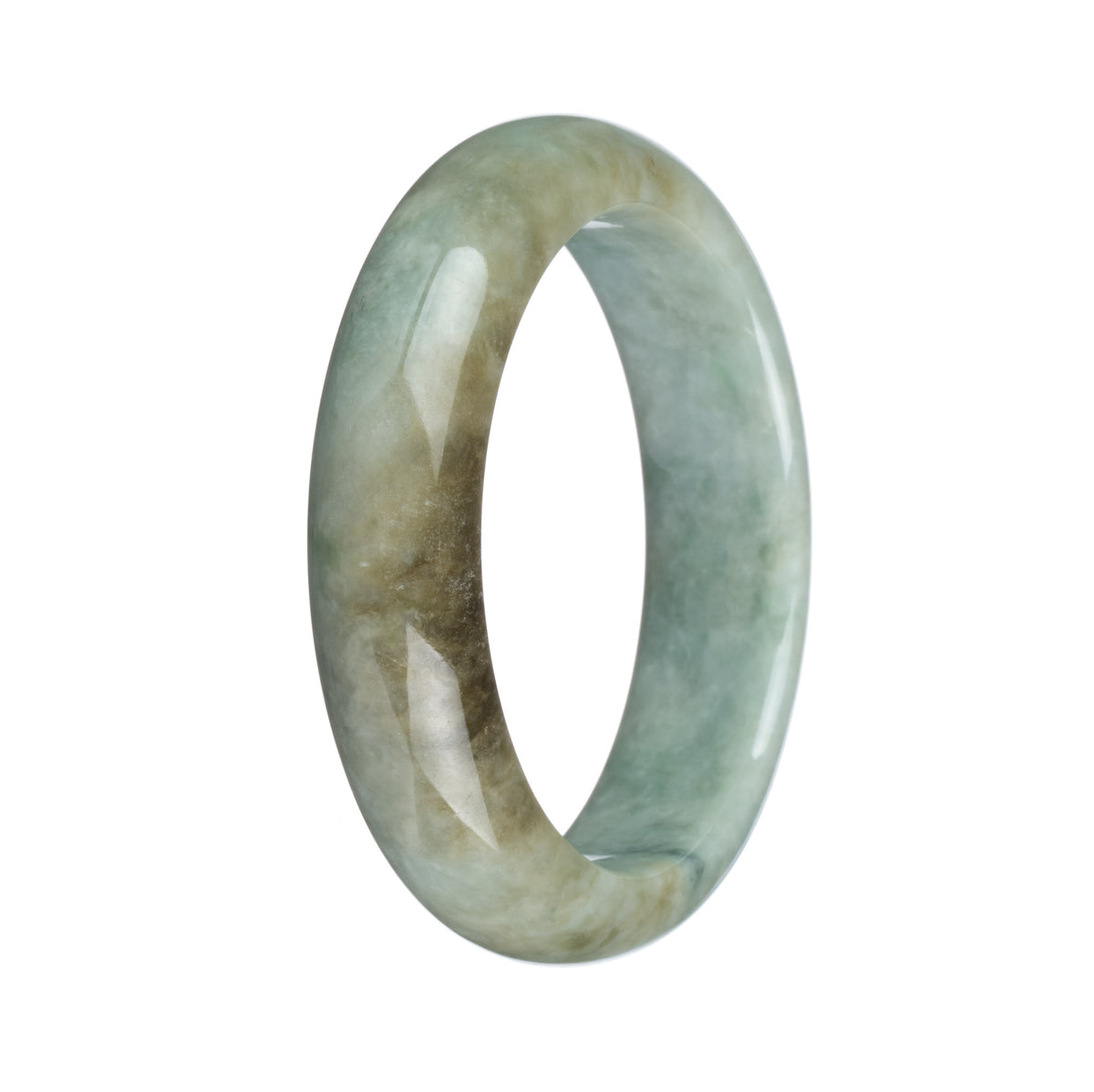 Certified Grade A Brown and Green with Apple Green Spots Burma Jade Bangle - 57mm Half Moon