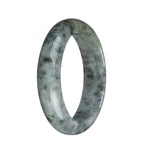 Certified Grade A Grey Pattern Burmese Jade Bangle - 59mm Half Moon