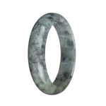 Certified Grade A Grey Pattern Burmese Jade Bangle - 59mm Half Moon