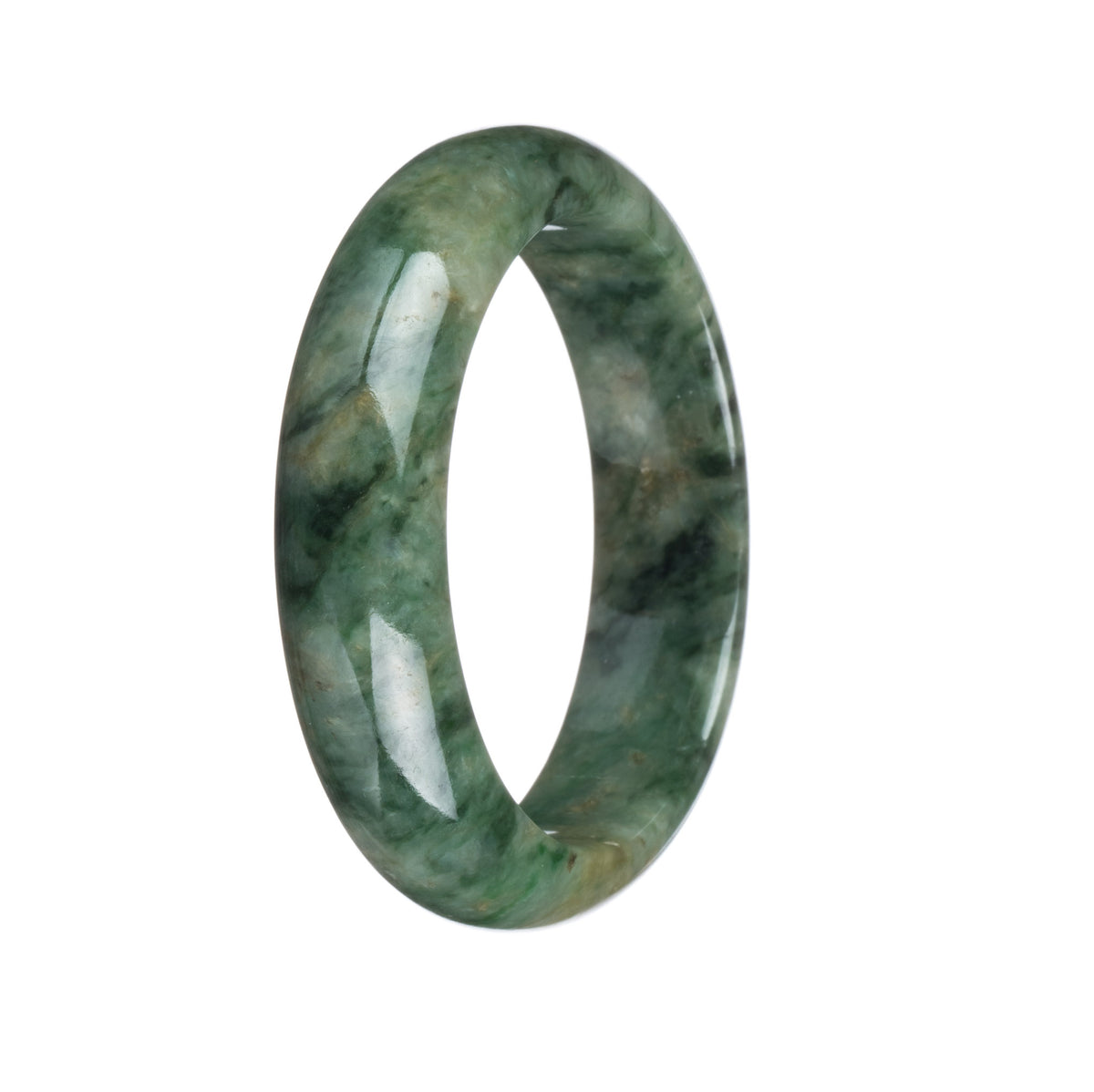 Genuine Type A Green Pattern Jadeite Jade Bangle - 55mm Half Moon