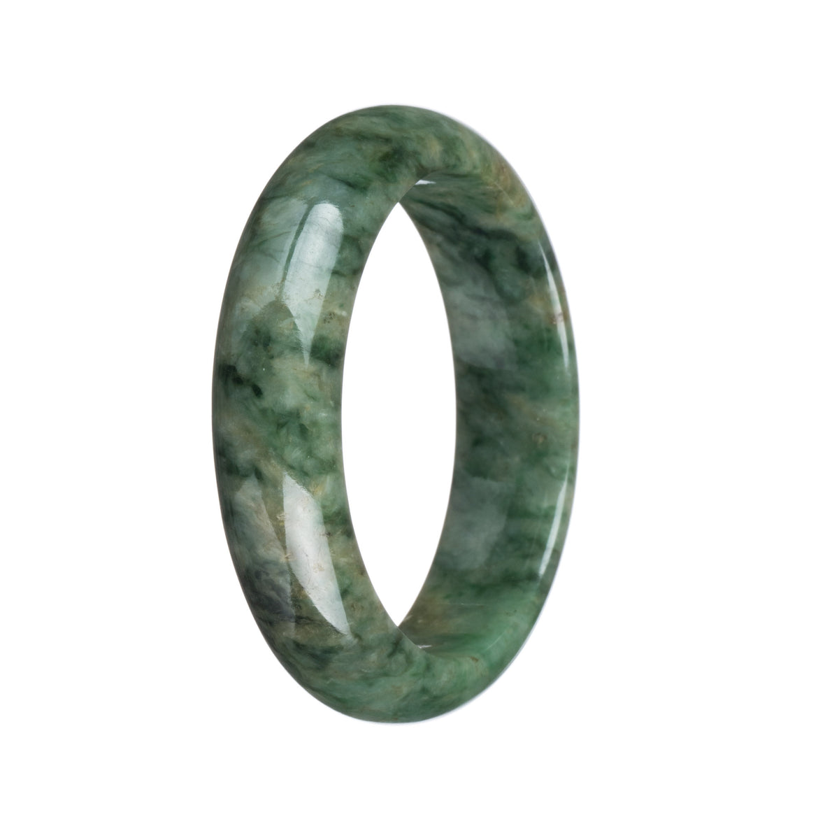 Genuine Type A Green Pattern Jadeite Jade Bangle - 55mm Half Moon