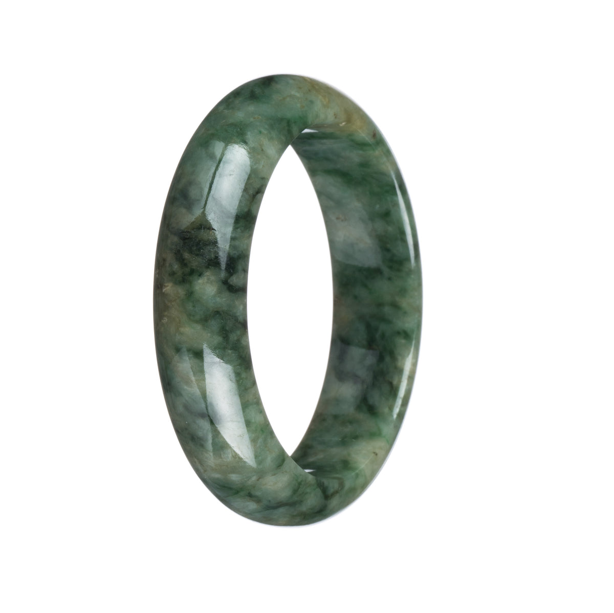 Genuine Type A Green Pattern Jadeite Jade Bangle - 55mm Half Moon