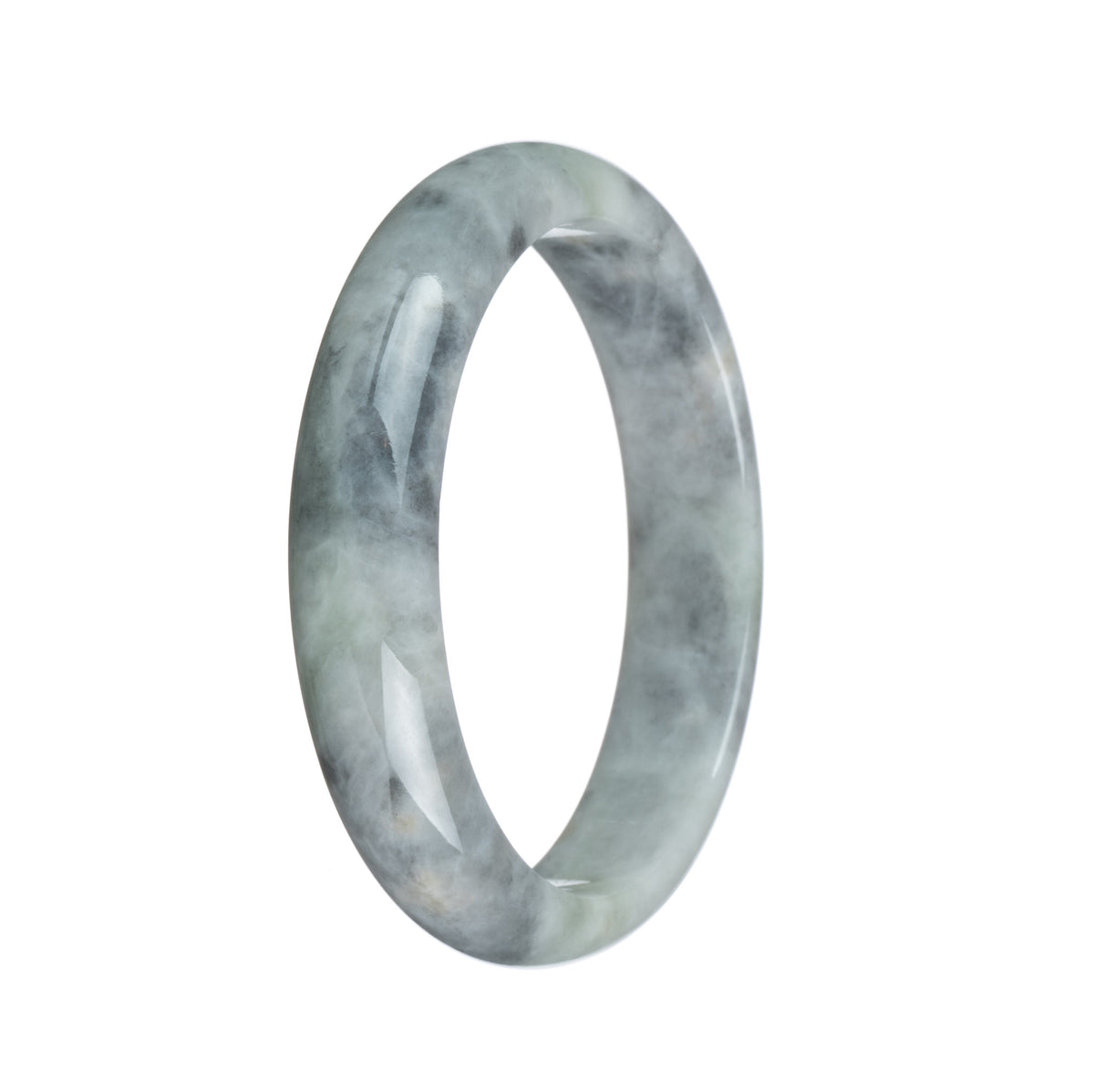 Genuine Grade A Pale Green with Grey Pattern Jadeite Jade Bracelet - 58mm Half Moon