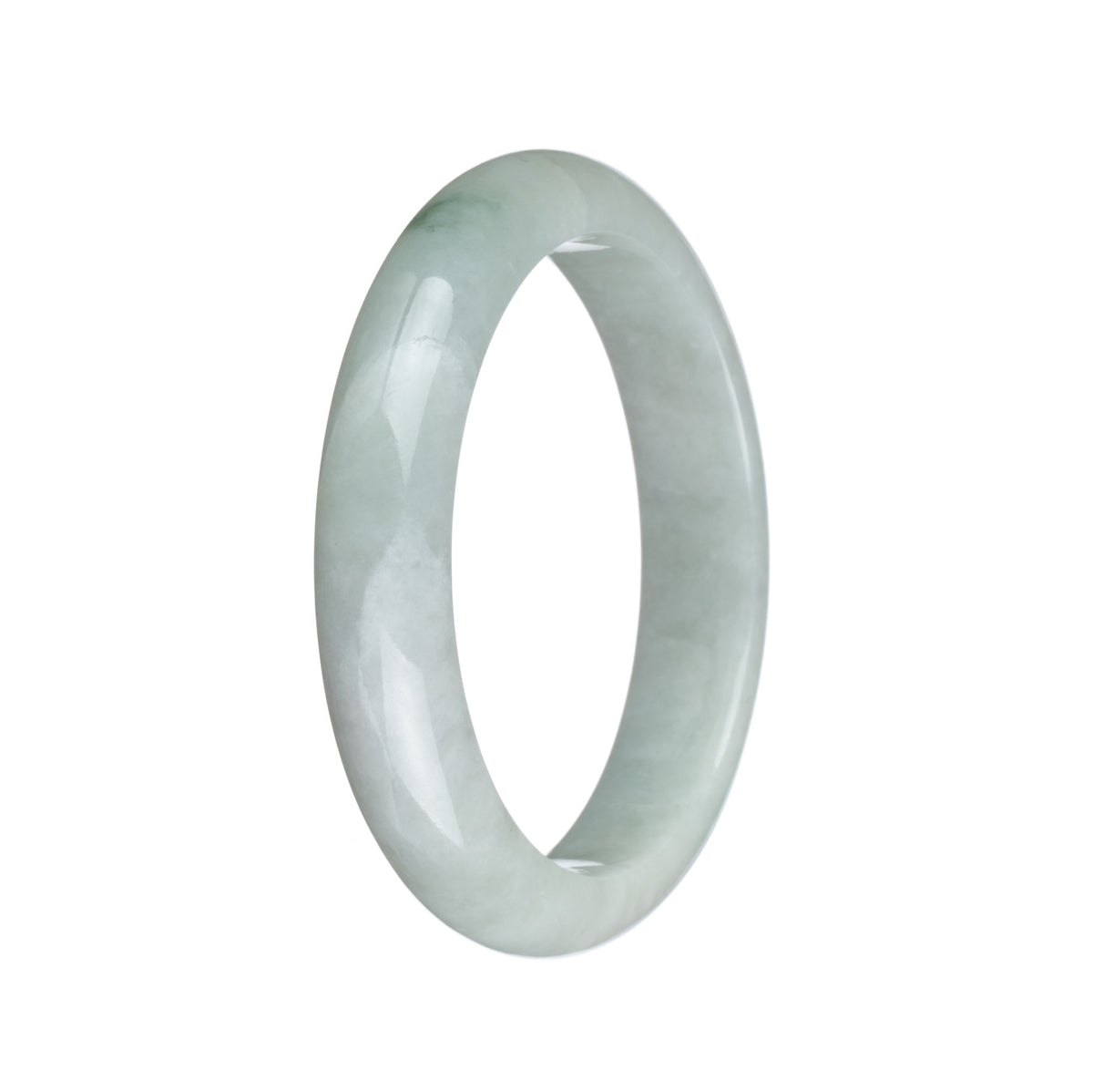 Genuine Type A White with Green Patch Burma Jade Bracelet - 55mm Half Moon