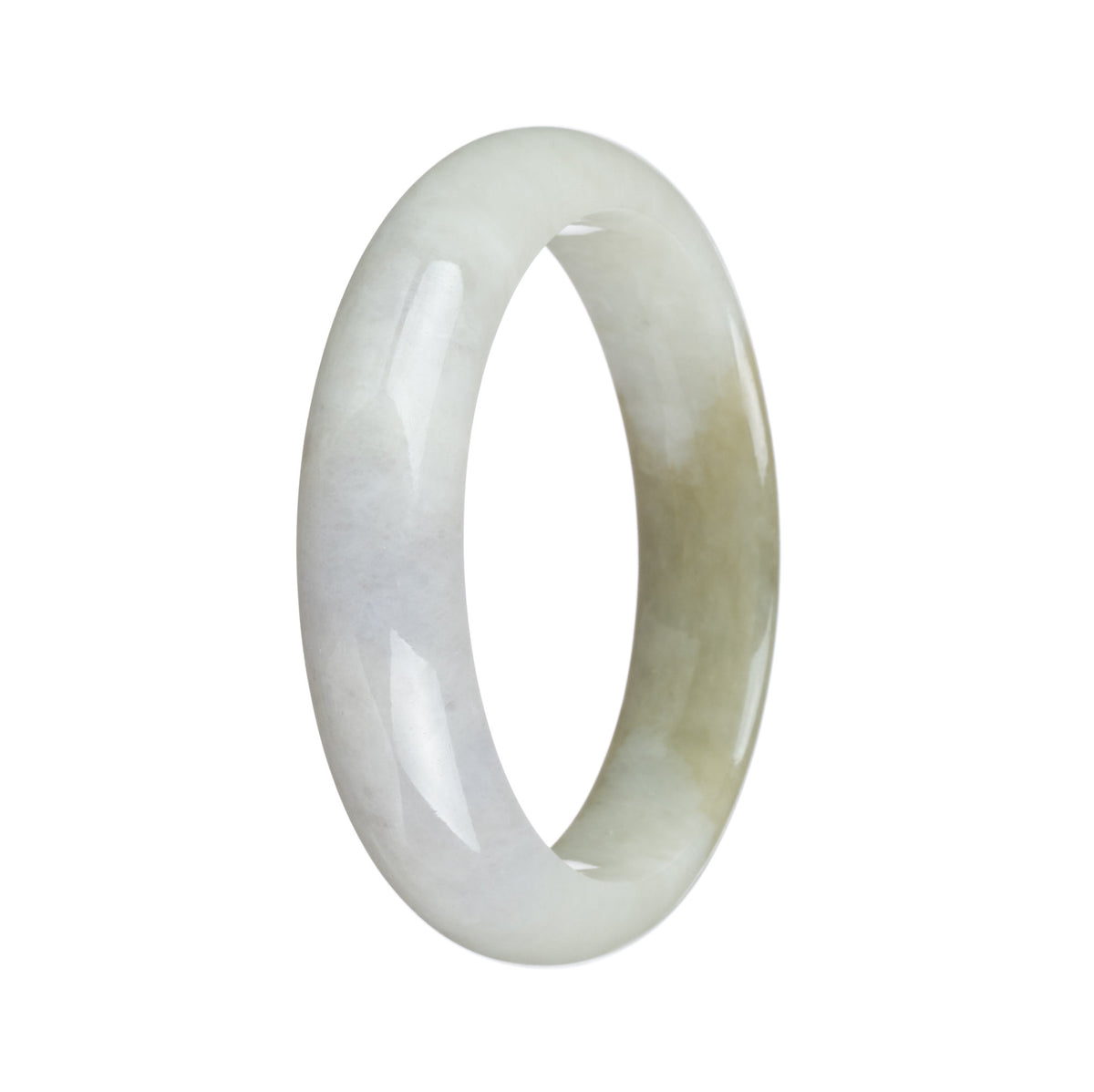 Genuine Grade A White and Olive Green Jadeite Jade Bangle - 57mm Half Moon