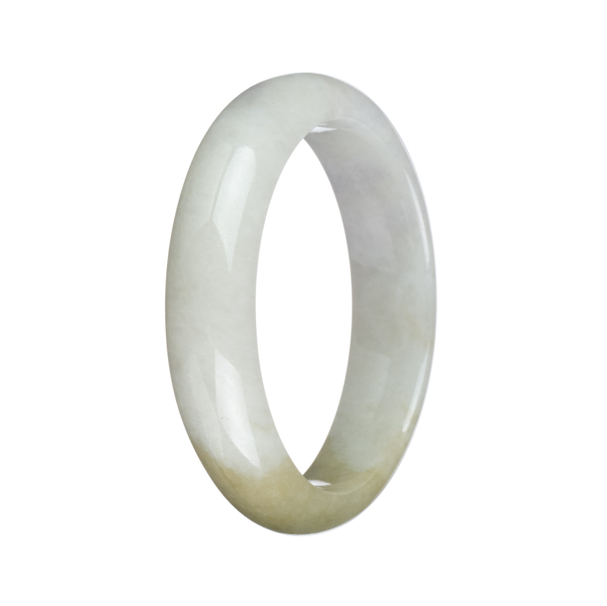 Genuine Grade A White and Olive Green Jadeite Jade Bangle - 57mm Half Moon