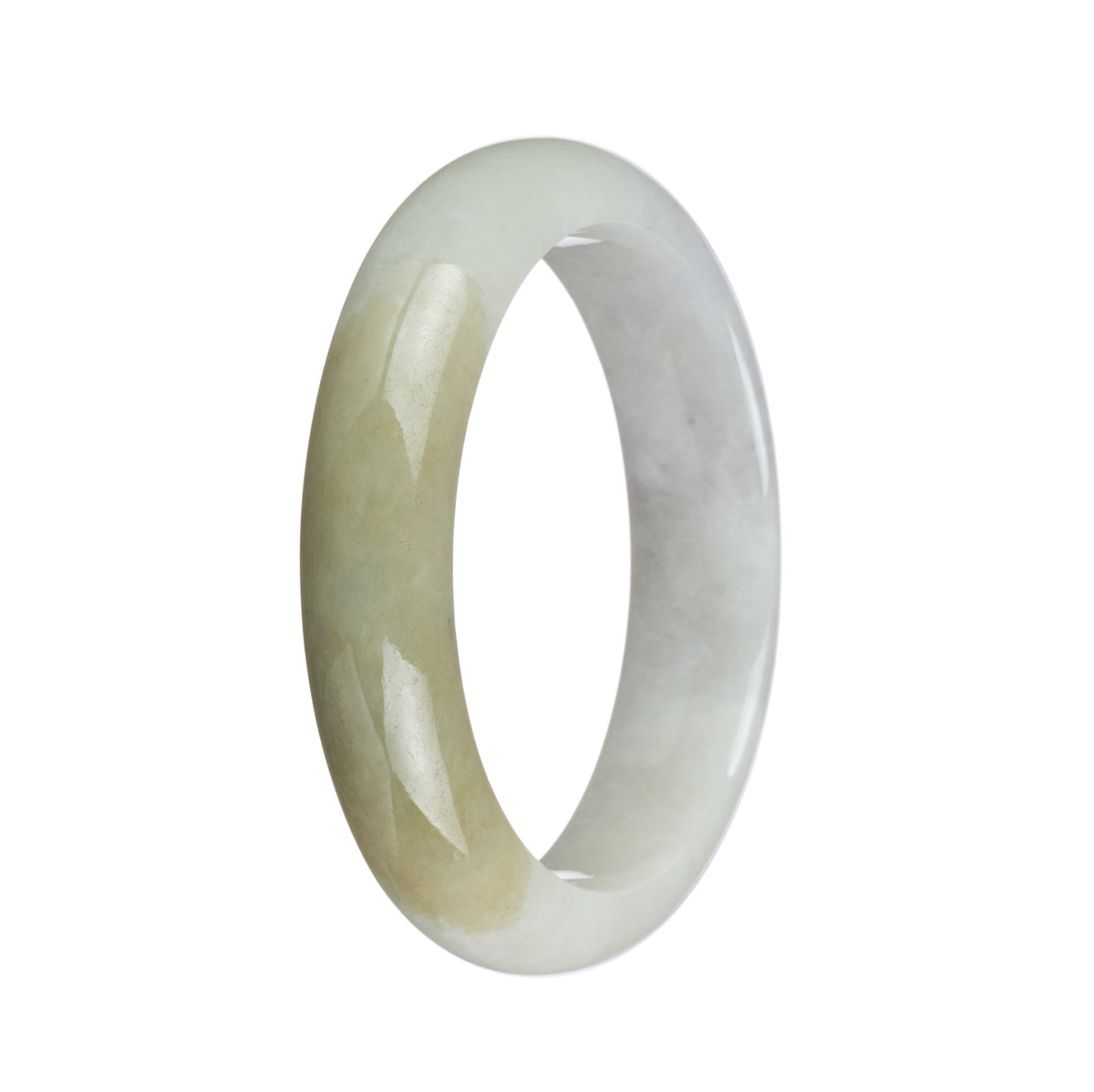 Genuine Grade A White and Olive Green Jadeite Jade Bangle - 57mm Half Moon