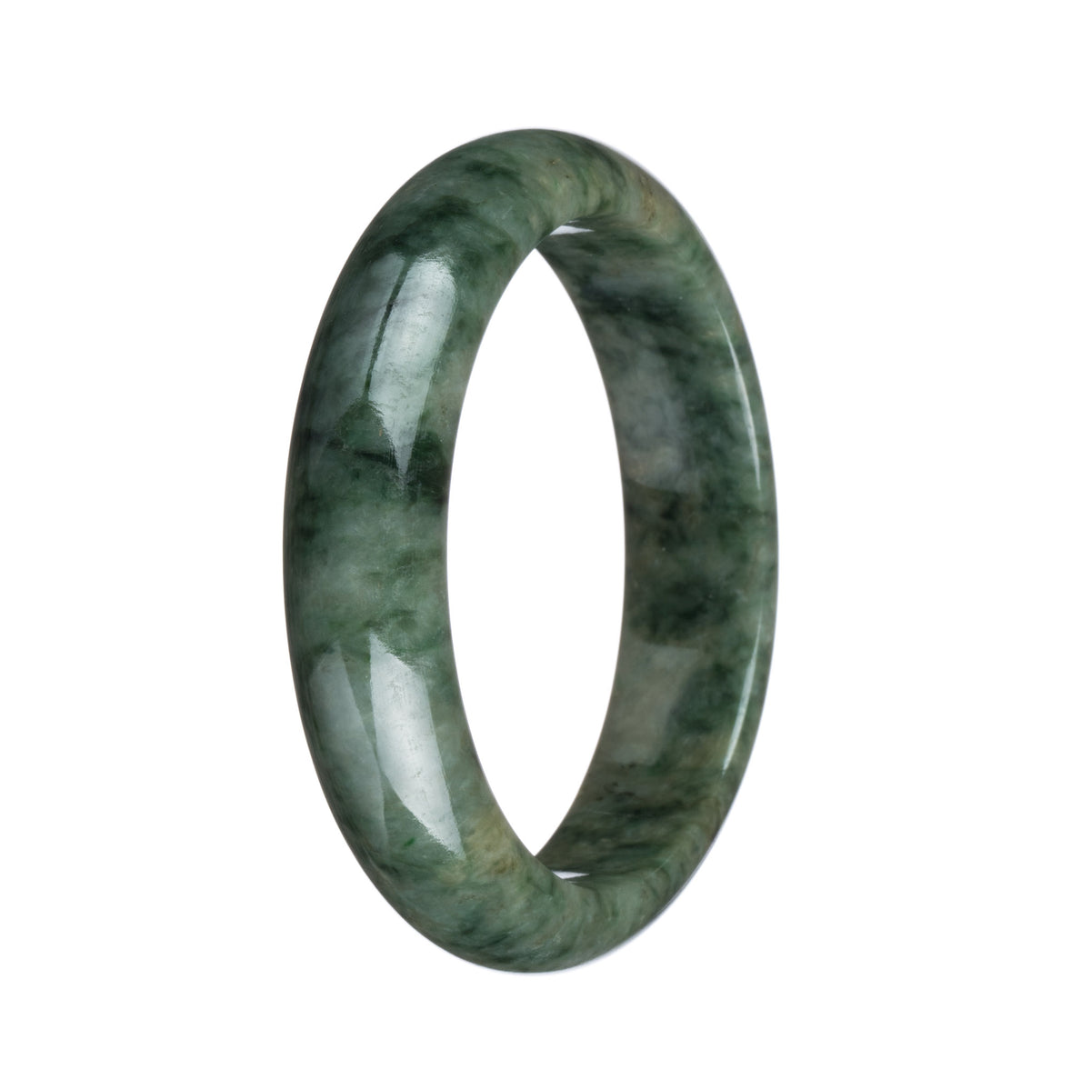 Genuine Grade A Dark Green Pattern Jadeite Jade Bangle Bracelet - 58mm Half Moon