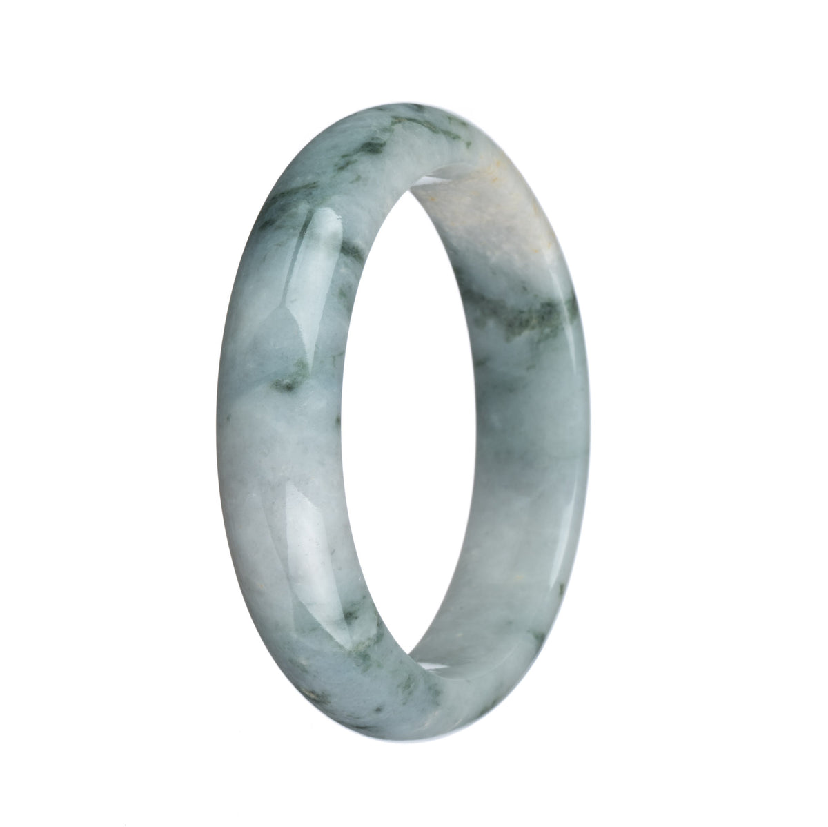 Authentic Type A White with Green Pattren Burmese Jade Bangle Bracelet - 58mm Half Moon