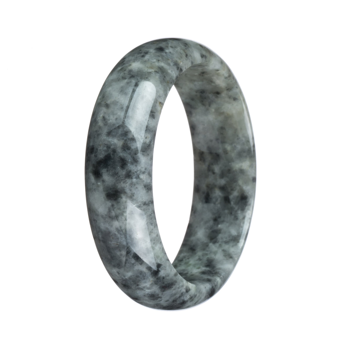 Authentic Natural Grey Pattern Traditional Jade Bangle Bracelet - 59mm Half Moon