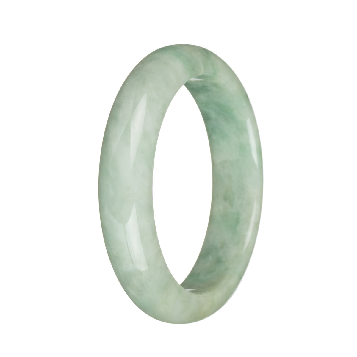 Real Grade A Light Green with Apple Green and Deep Green Patterns Traditional Jade Bracelet - 57mm Half Moon