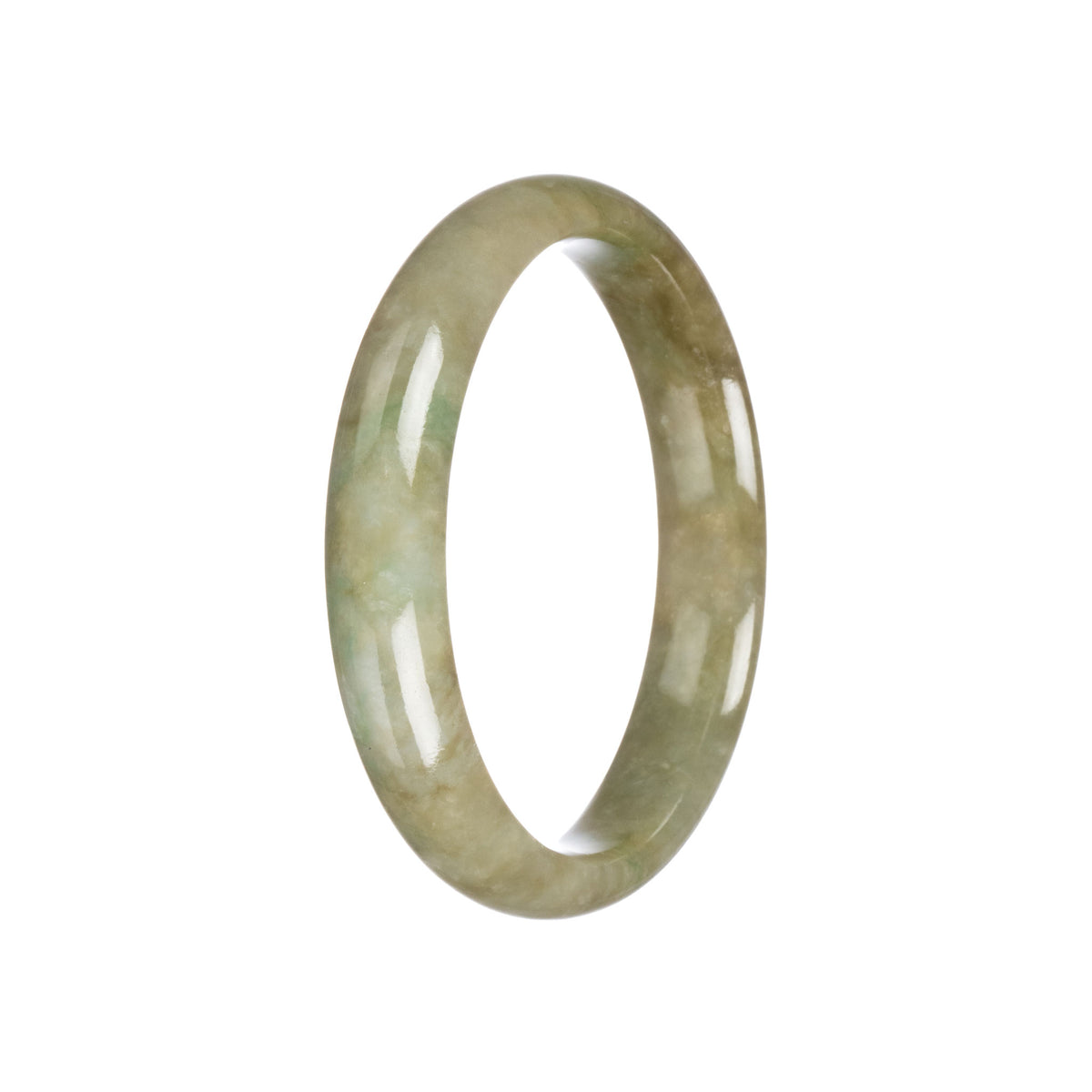 Authentic Grade A Brownish Green Burmese Jade Bangle Bracelet - 58mm Half Moon