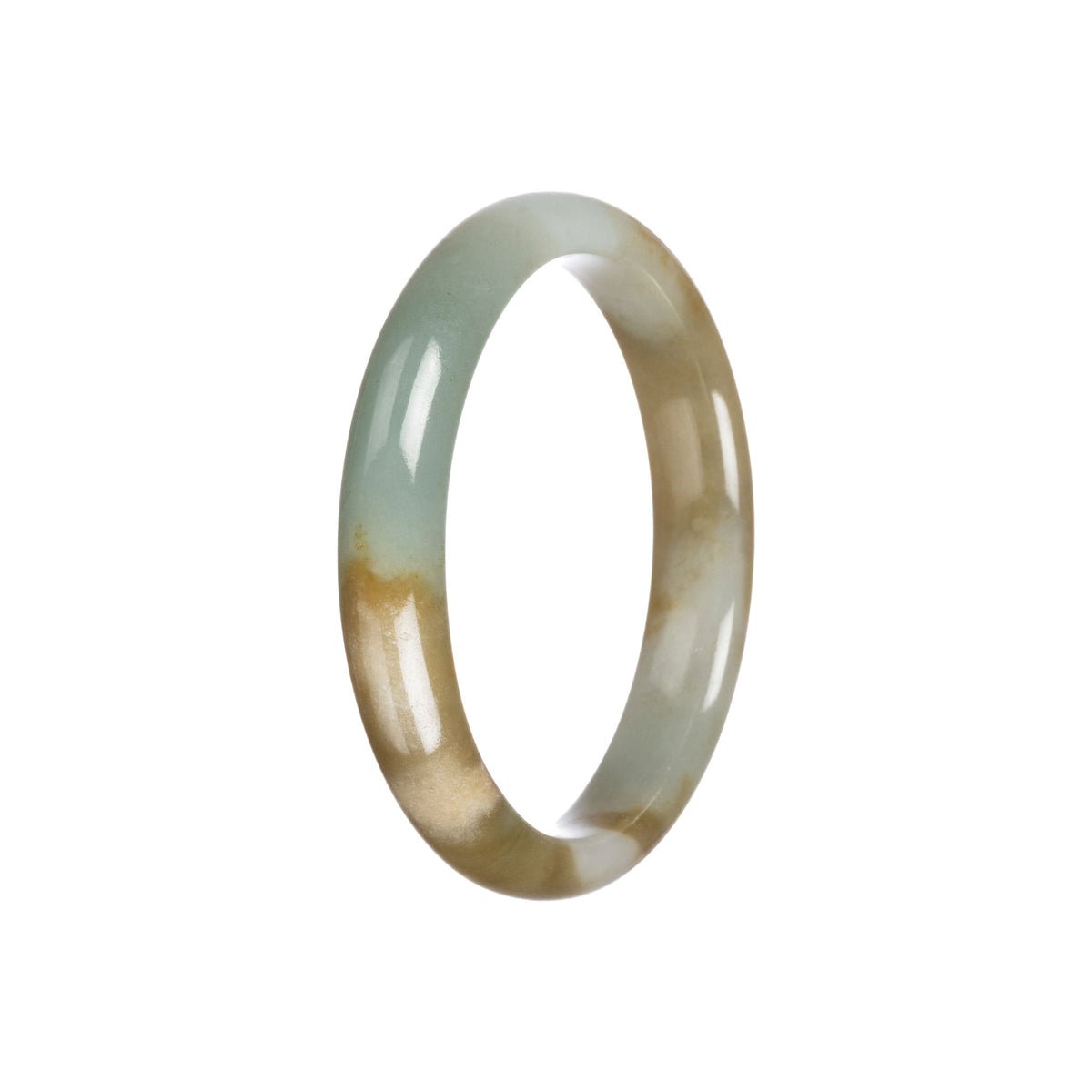 Authentic Grade A Green Brown Traditional Jade Bangle - 56mm Half Moon