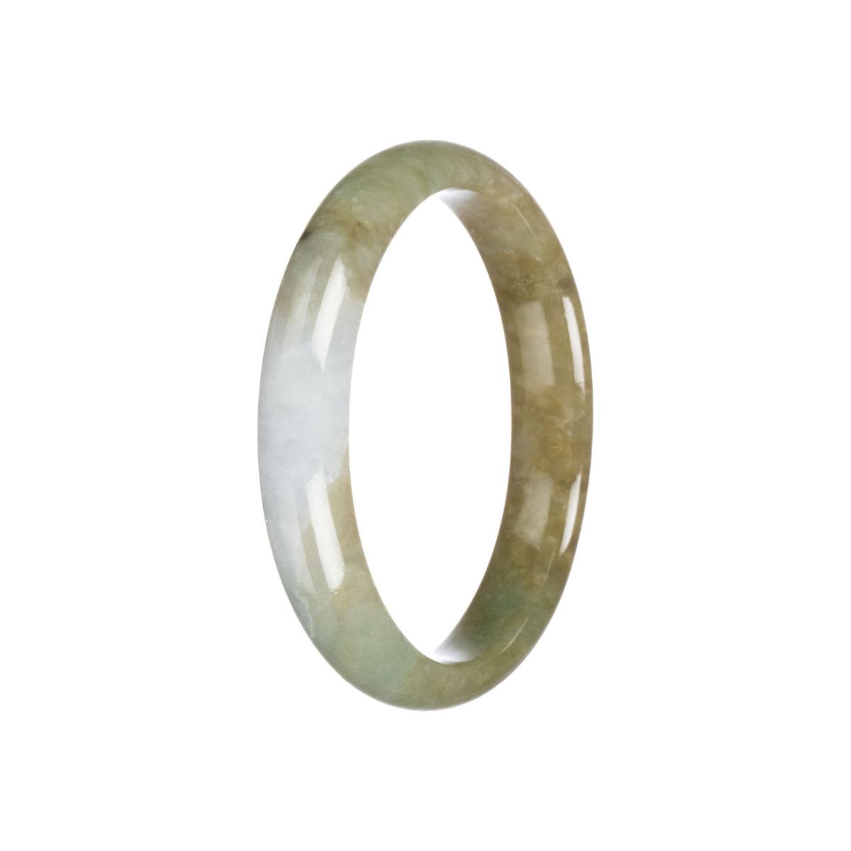 Certified Natural Brownish Green Jade Bangle Bracelet - 58mm Half Moon