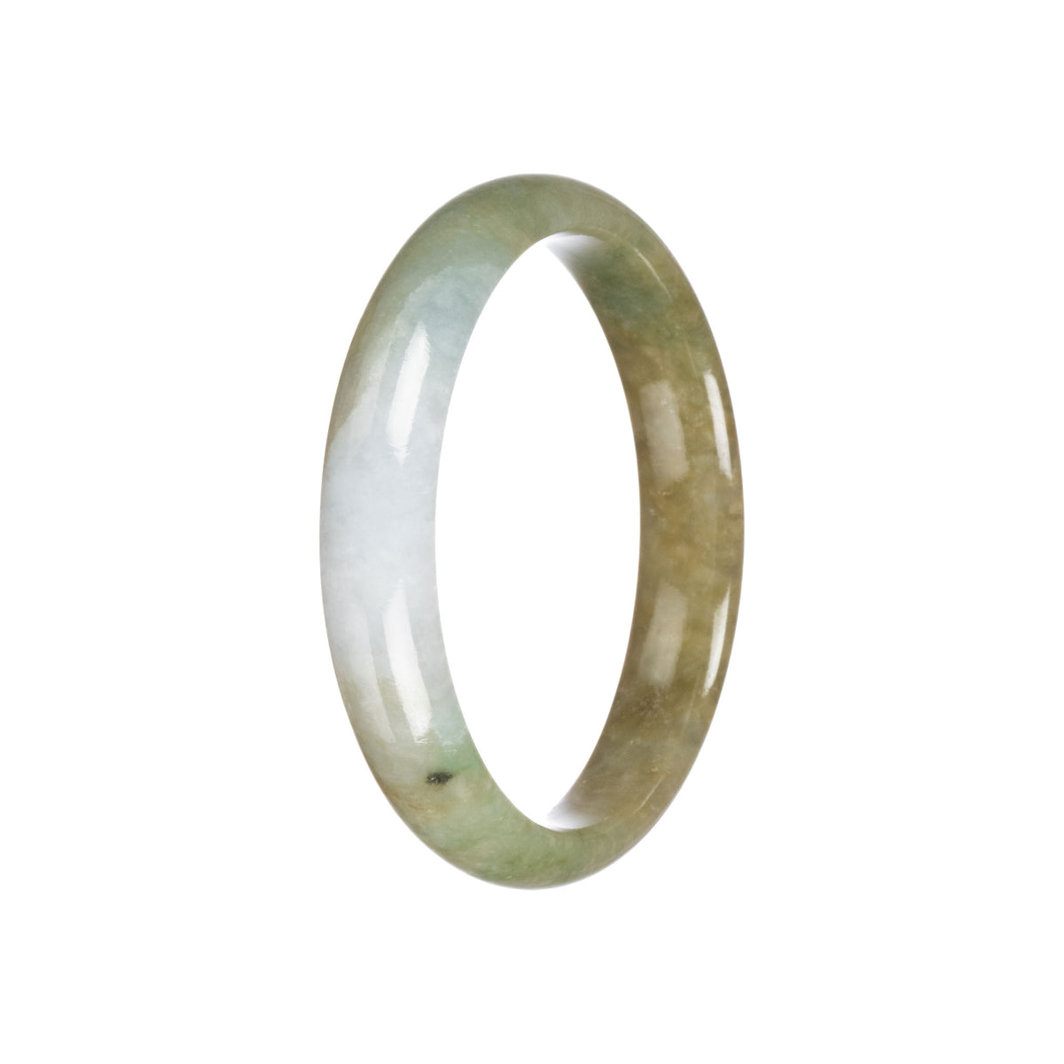 Certified Natural Brownish Green Jade Bangle Bracelet - 58mm Half Moon