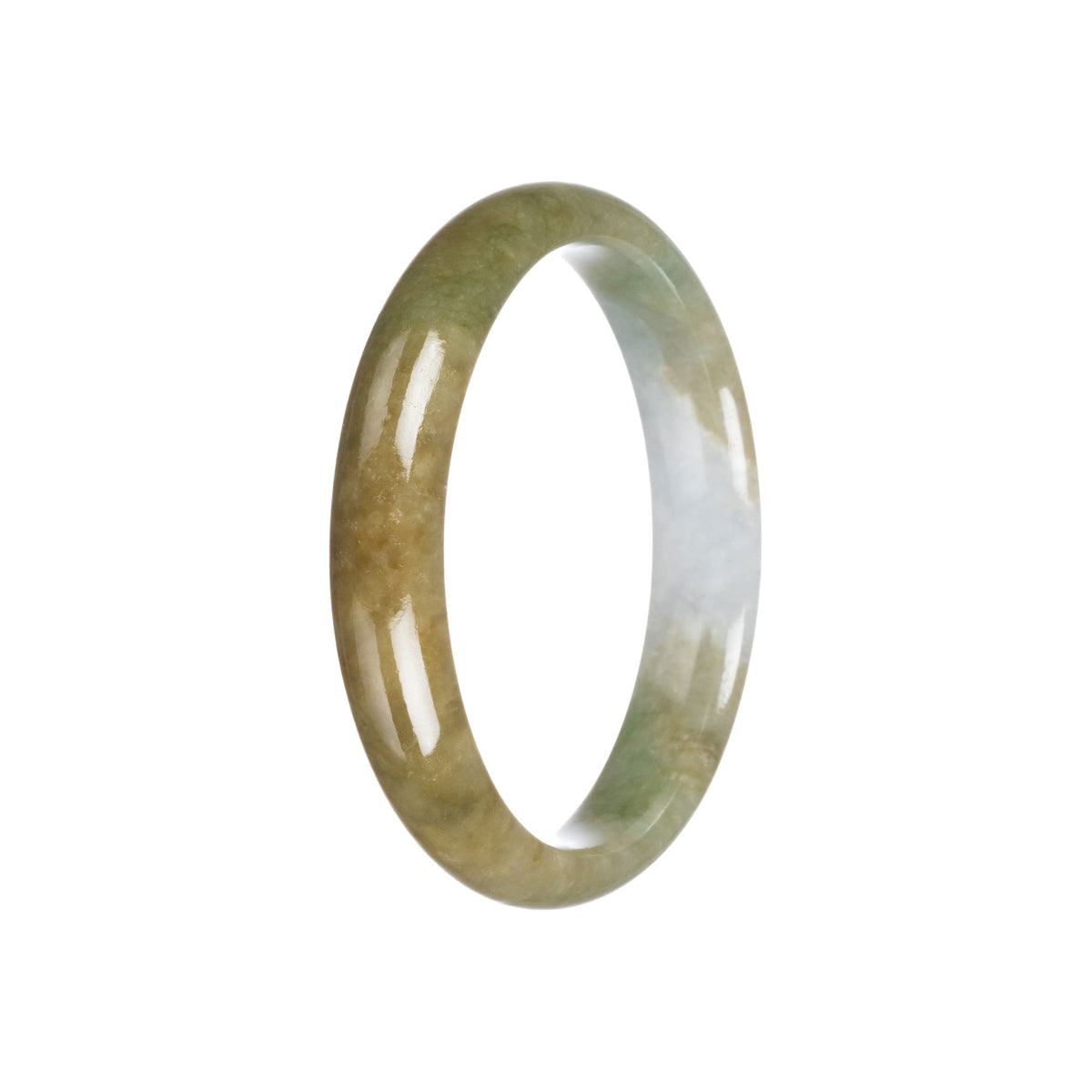 Certified Natural Brownish Green Jade Bangle Bracelet - 58mm Half Moon