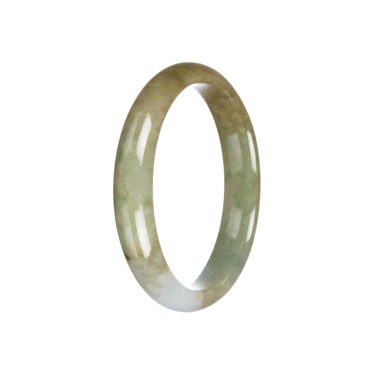 Certified Natural Brownish Green Jade Bangle Bracelet - 58mm Half Moon