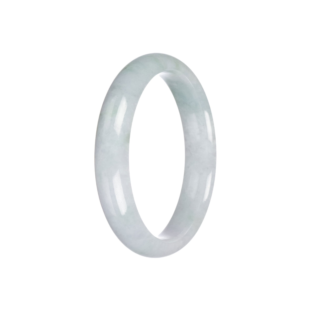 Authentic Type A Light Green with White Jadeite Jade Bangle - 57mm Half Moon