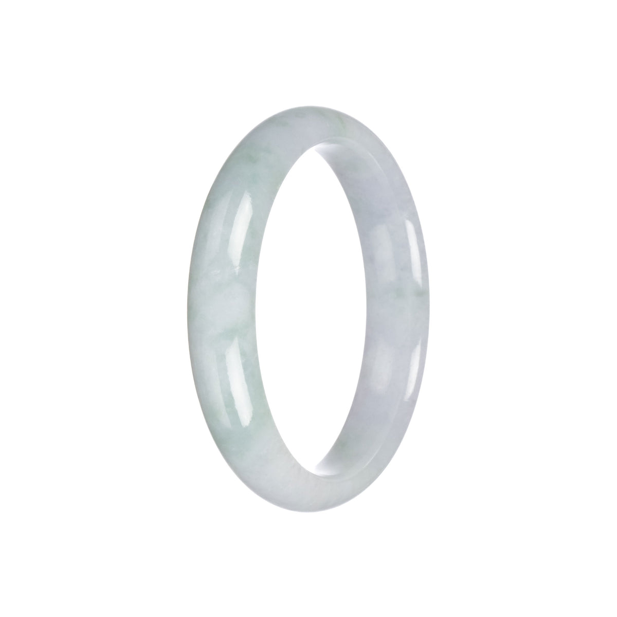 Authentic Type A Light Green with White Jadeite Jade Bangle - 57mm Half Moon