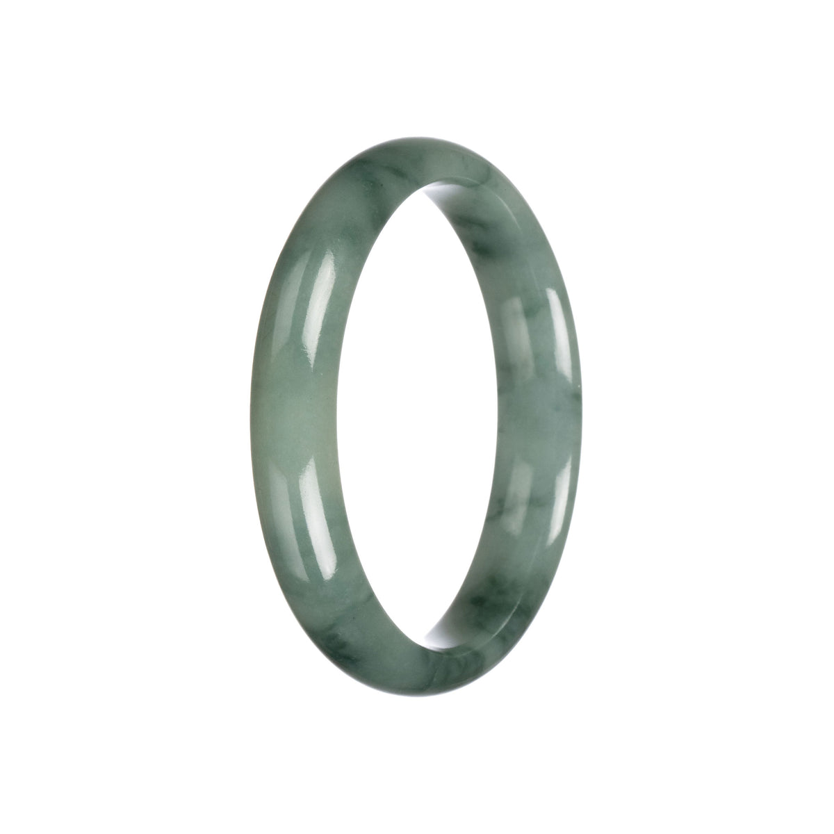 Authentic Grade A Green Pattern Burmese Jade Bracelet - 58mm Half Moon