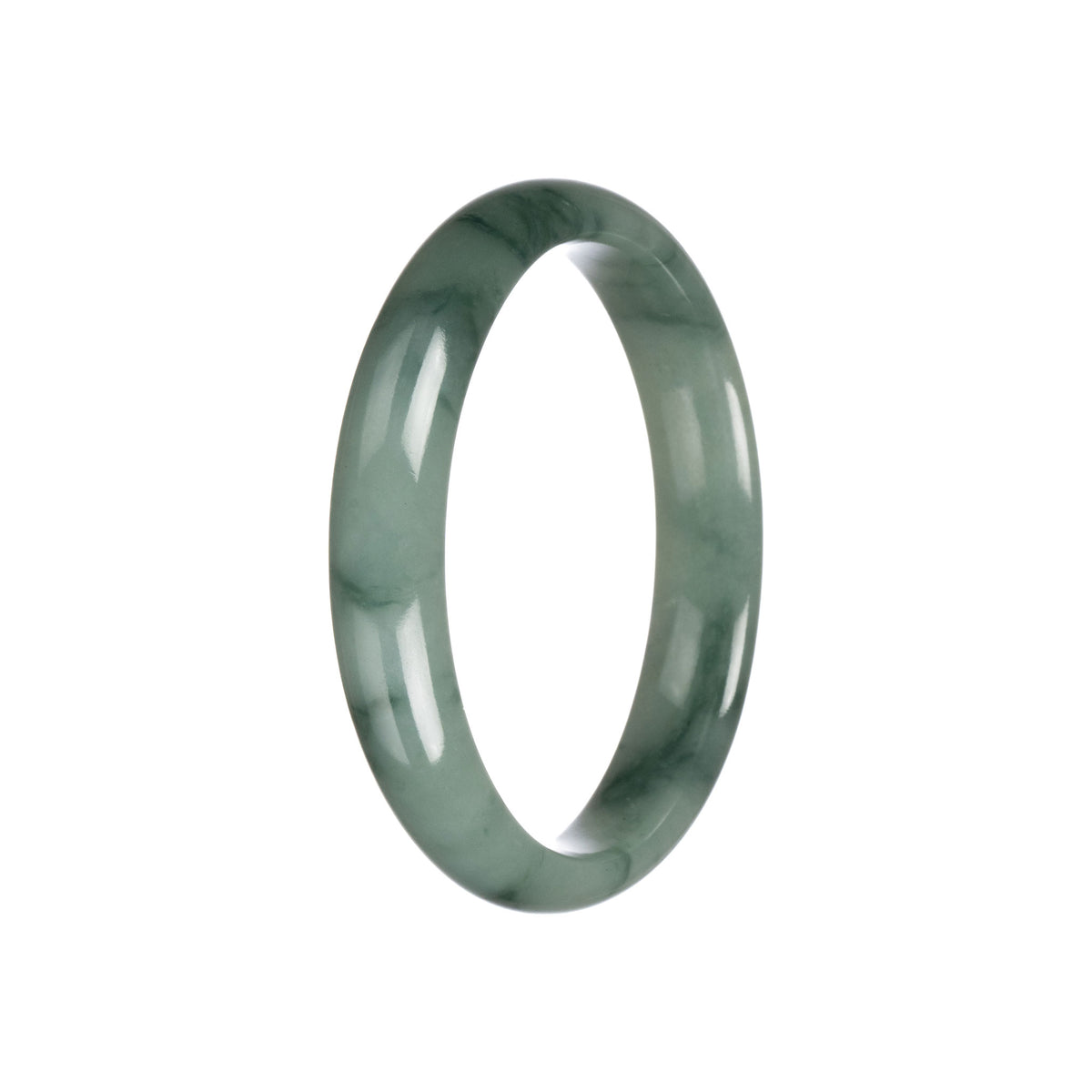 Authentic Grade A Green Pattern Burmese Jade Bracelet - 58mm Half Moon