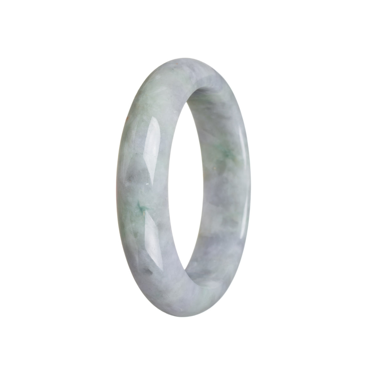 Genuine Grade A Light Grey with Green Traditional Jade Bangle - 52mm Semi Round